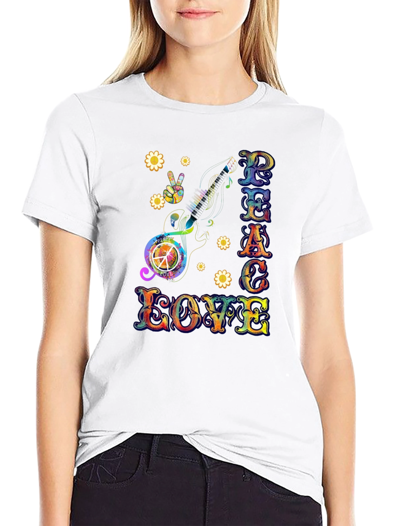 Peace Love Guitar T-Shirt Groovy Psychedelic 60s 70s Tee