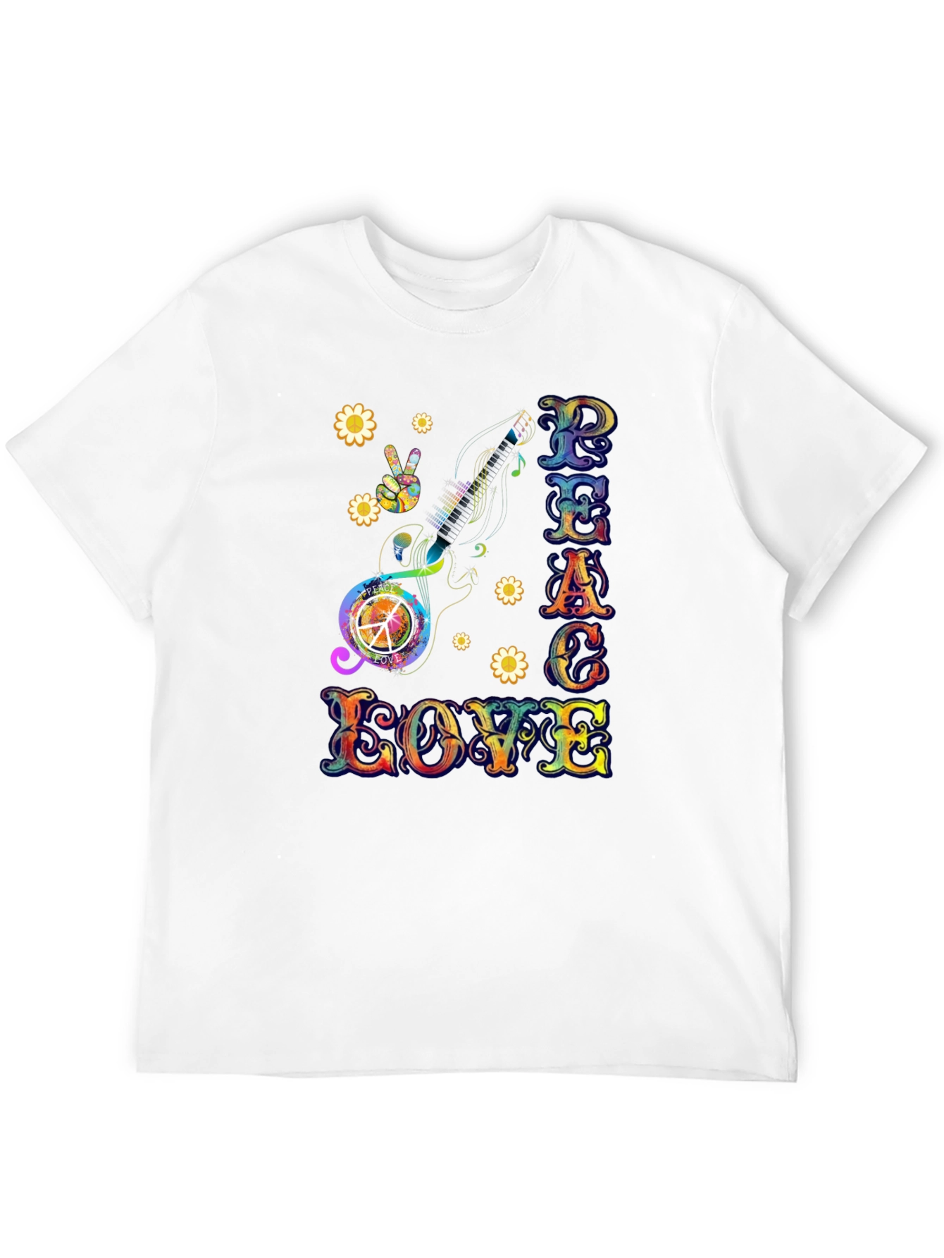 Peace Love Guitar T-Shirt Groovy Psychedelic 60s 70s Tee