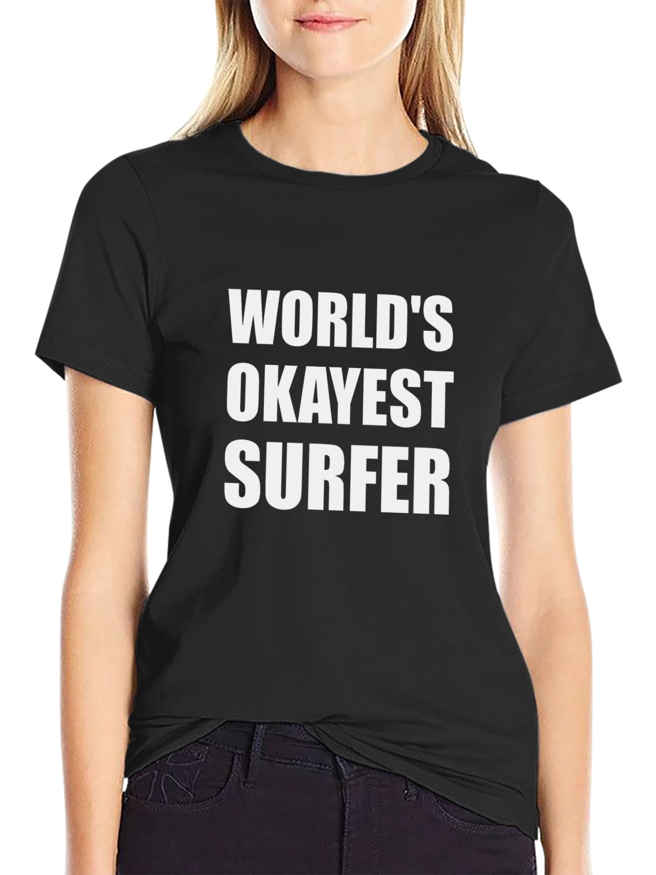 Worlds Okayest Surfer Black Graphic Tee