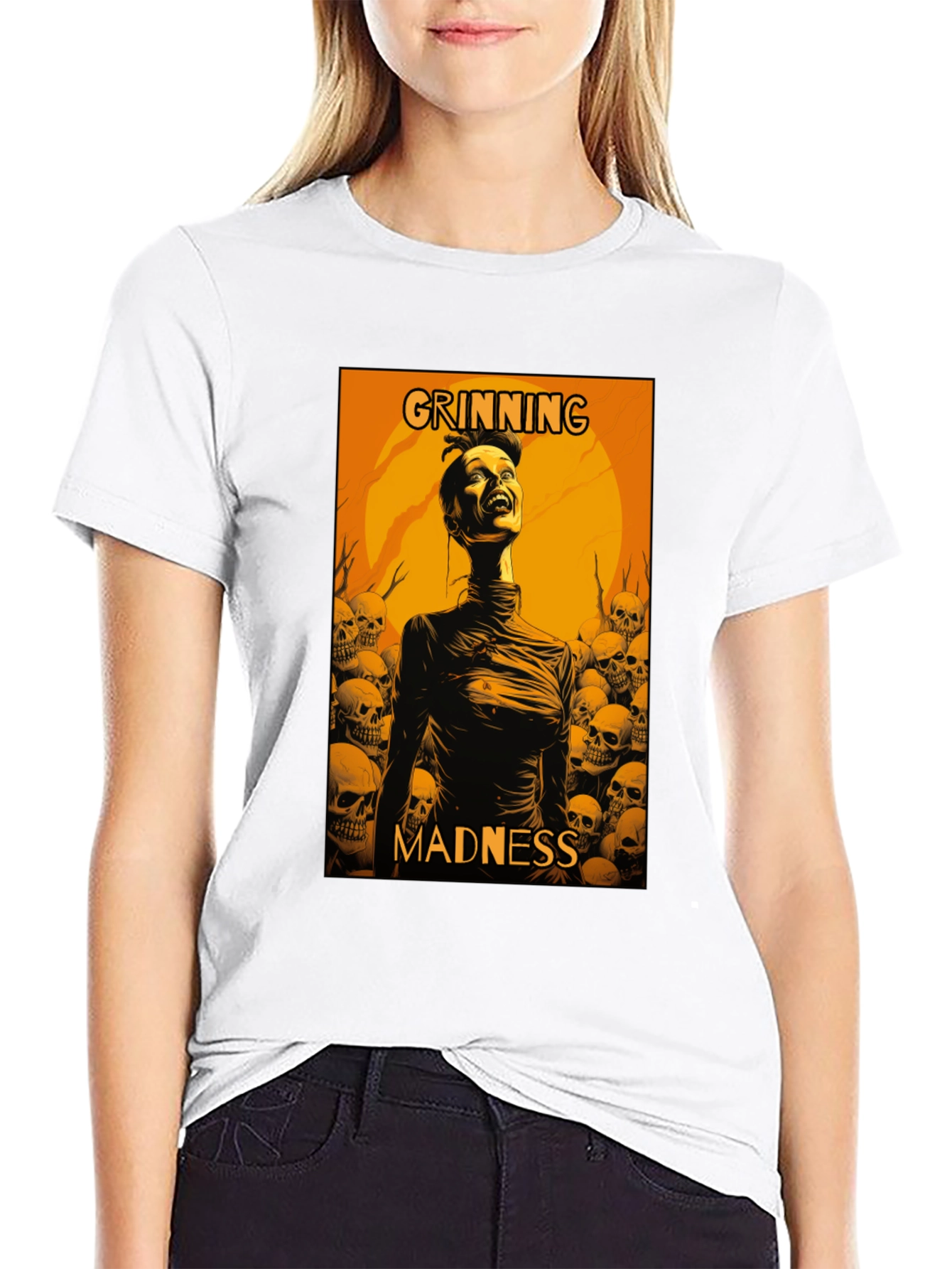 Grinning Madness Graphic Tee - Skull Halloween Style