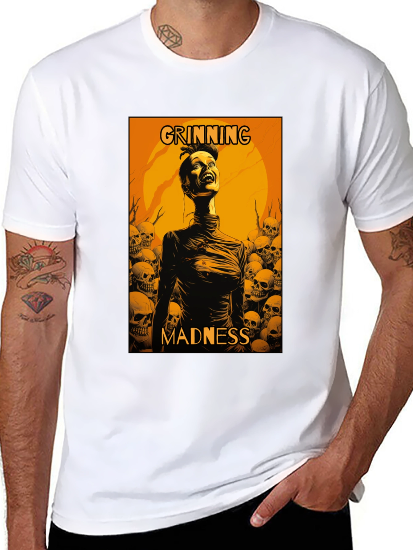 Grinning Madness Graphic Tee - Skull Halloween Style