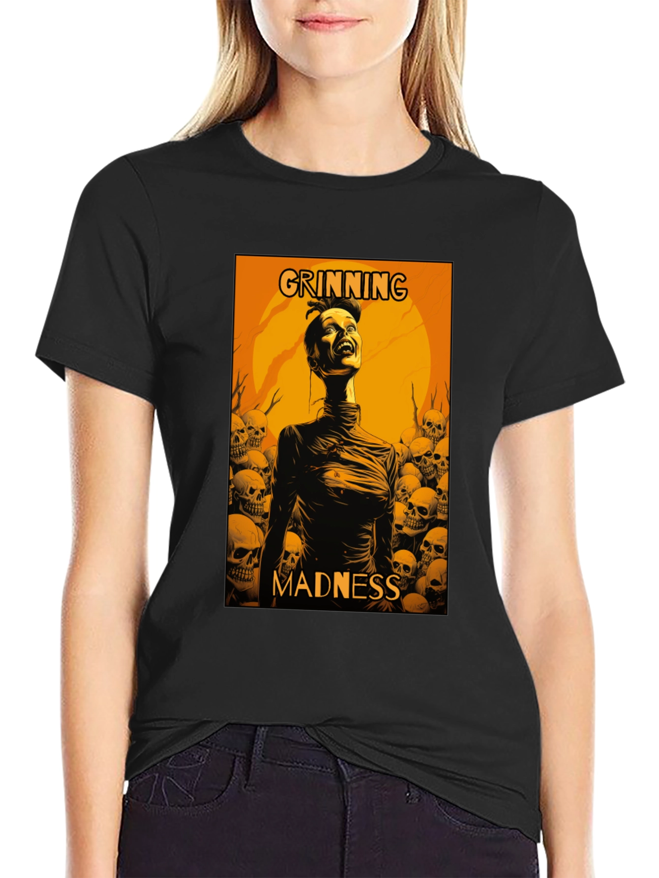 Grinning Madness Graphic Tee - Skull Halloween Style