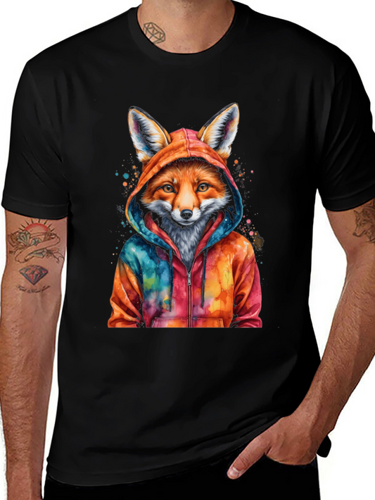 Fox in Hoodie Graphic Tee - Mens Black T-Shirt