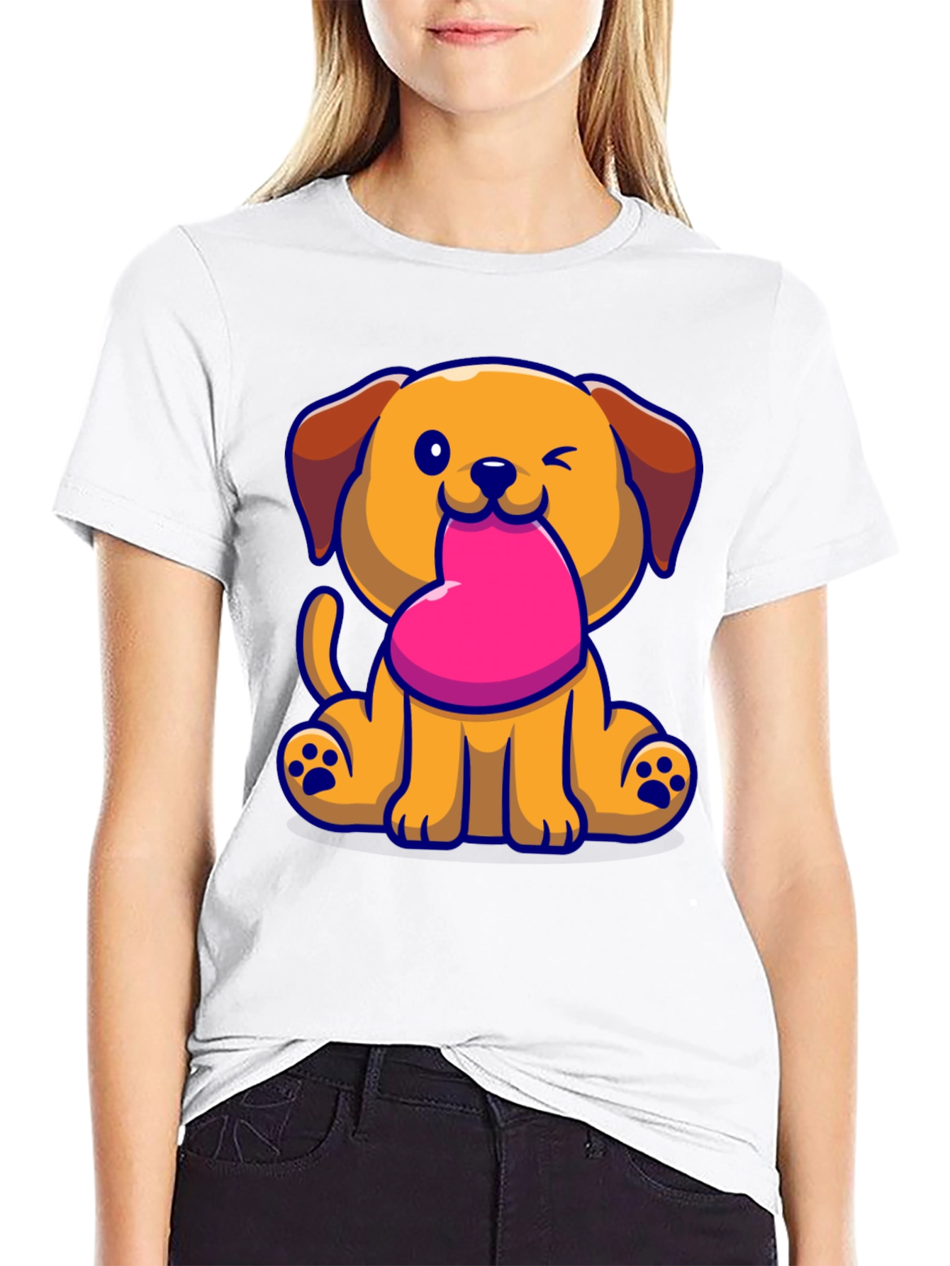 Cute Puppy with Heart Graphic Tee