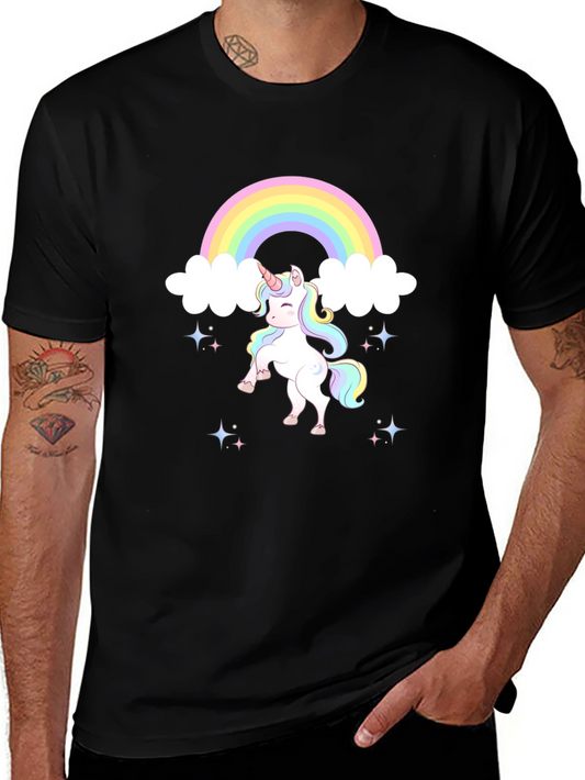Unicorn Rainbow Graphic Tee - Black Cotton Comfort