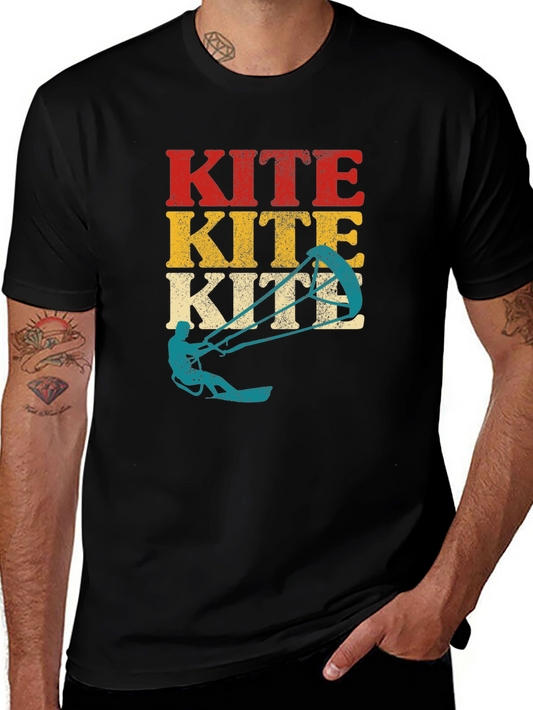 Retro Kite Surfing T-Shirt - Vintage Style Black Tee