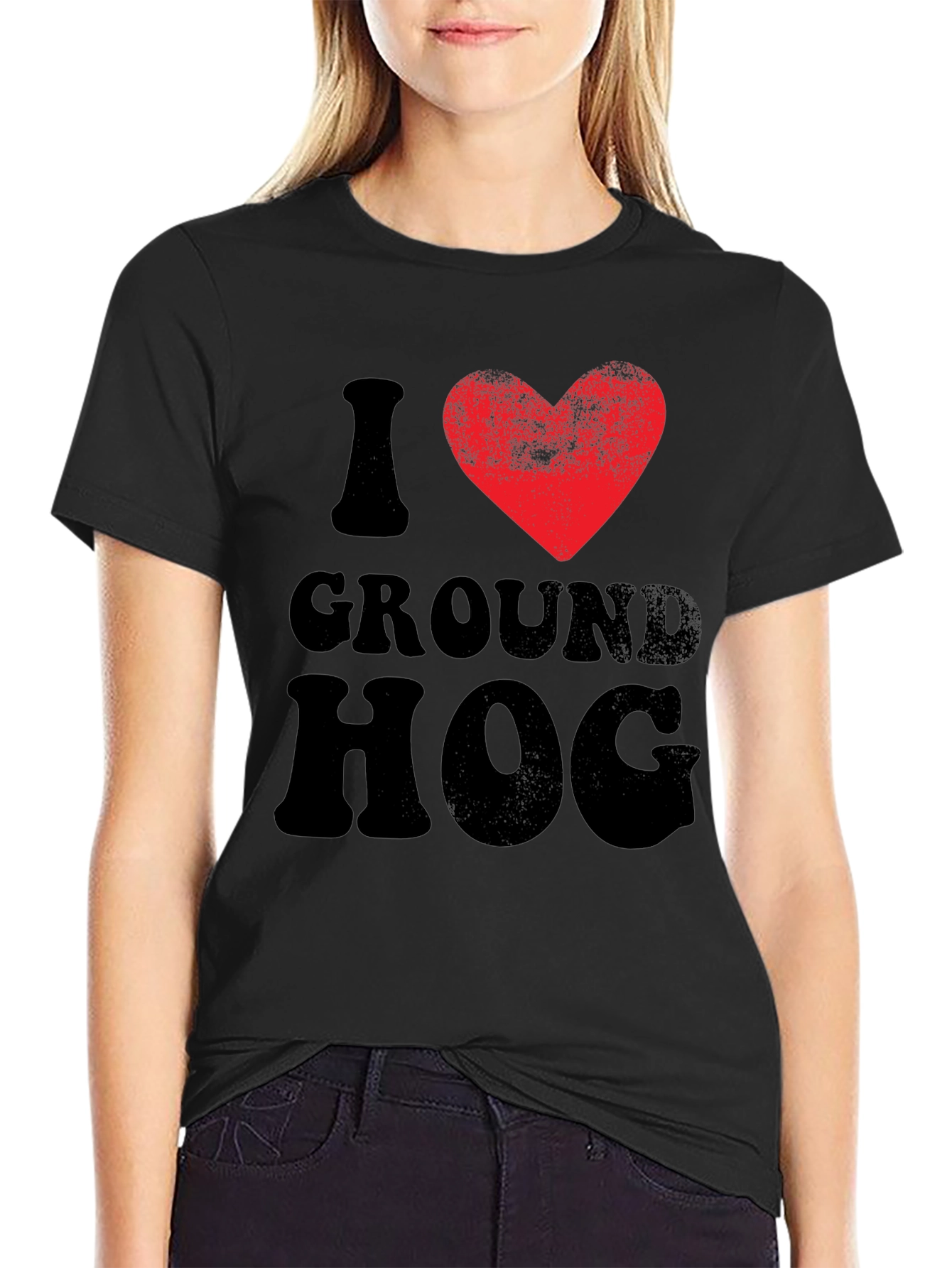 I Heart Groundhog Black T-Shirt