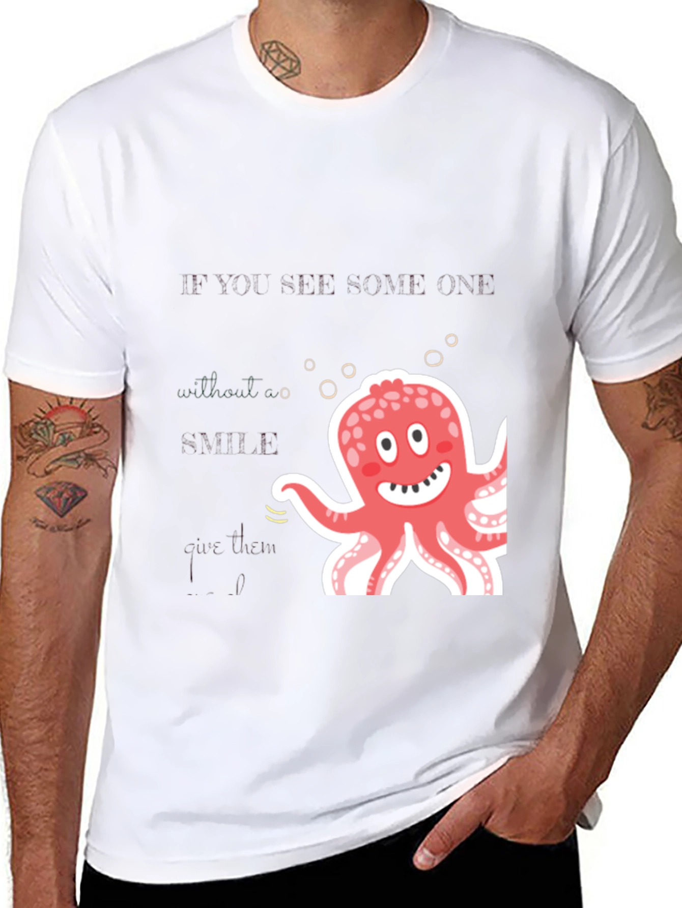 Cute Octopus Graphic Black T-Shirt