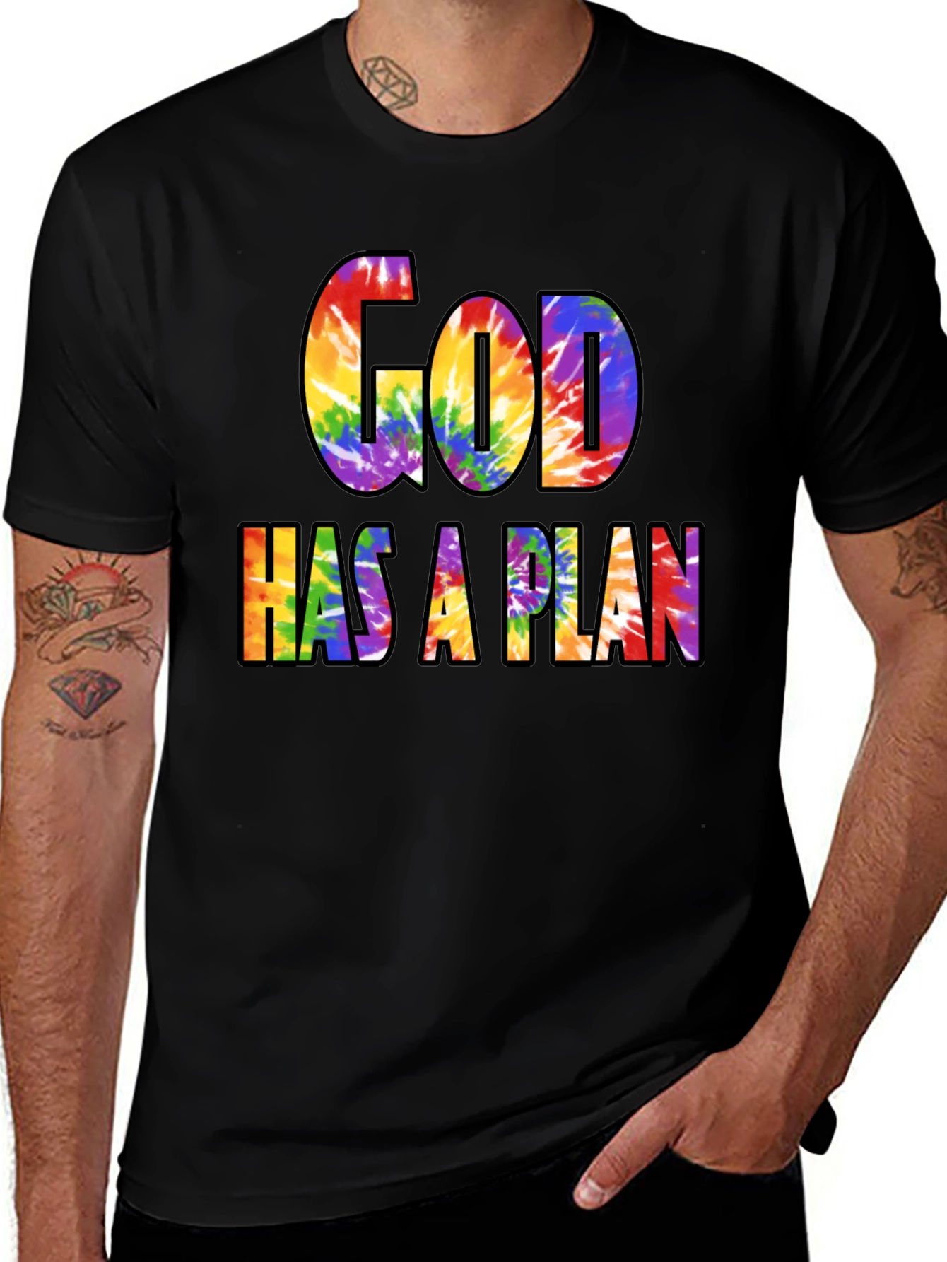 God Has A Plan Rainbow Tie-Dye Graphic T-Shirt