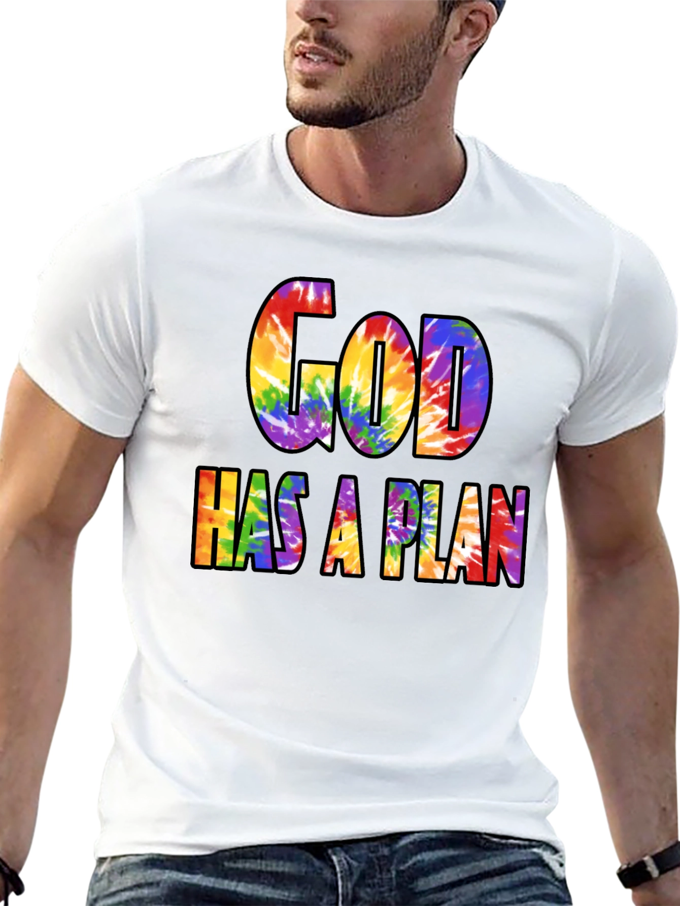 God Has A Plan Rainbow Tie-Dye Graphic T-Shirt