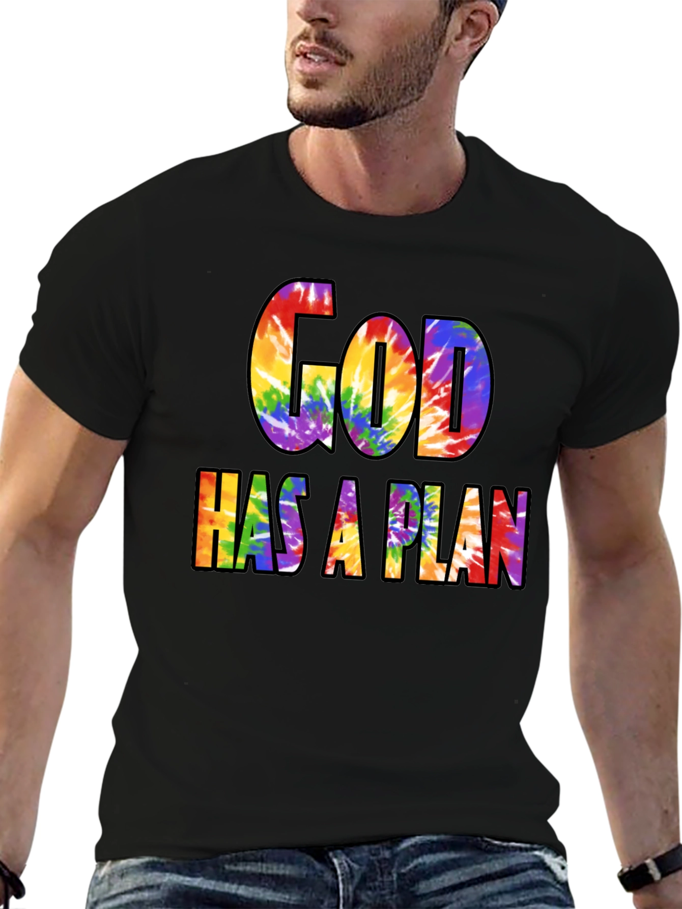 God Has A Plan Rainbow Tie-Dye Graphic T-Shirt