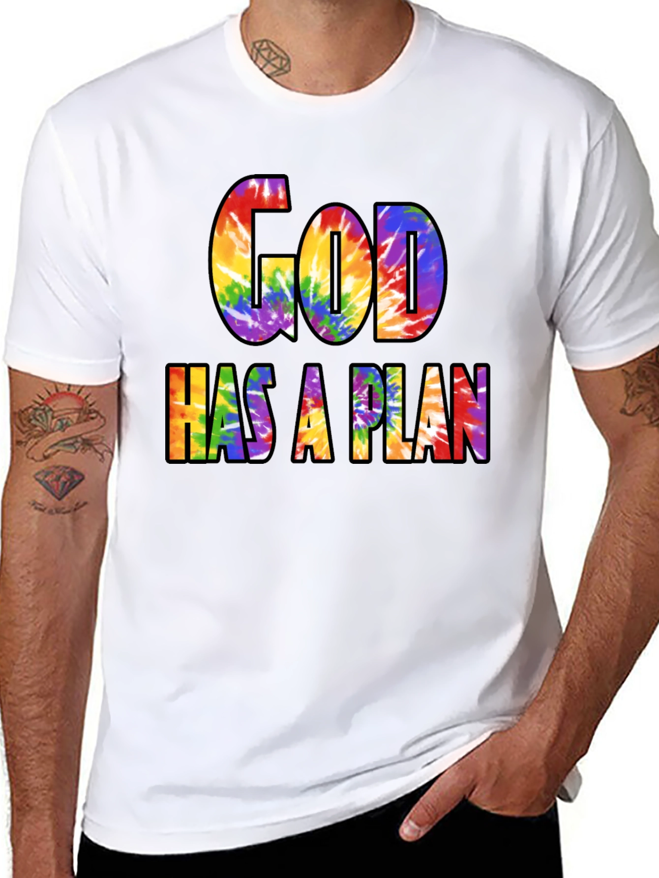 God Has A Plan Rainbow Tie-Dye Graphic T-Shirt