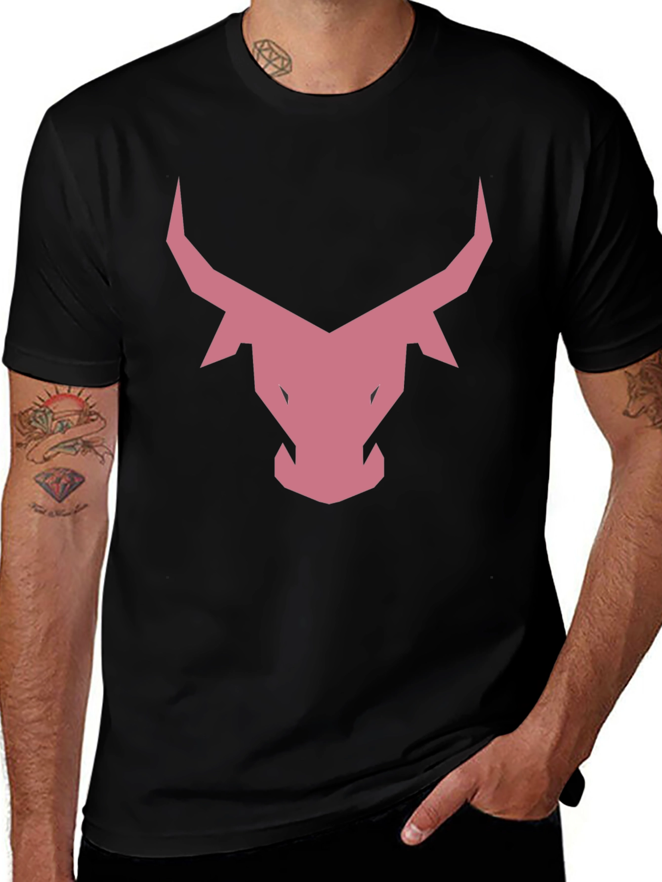 Black T-Shirt with Geometric Bull Graphic