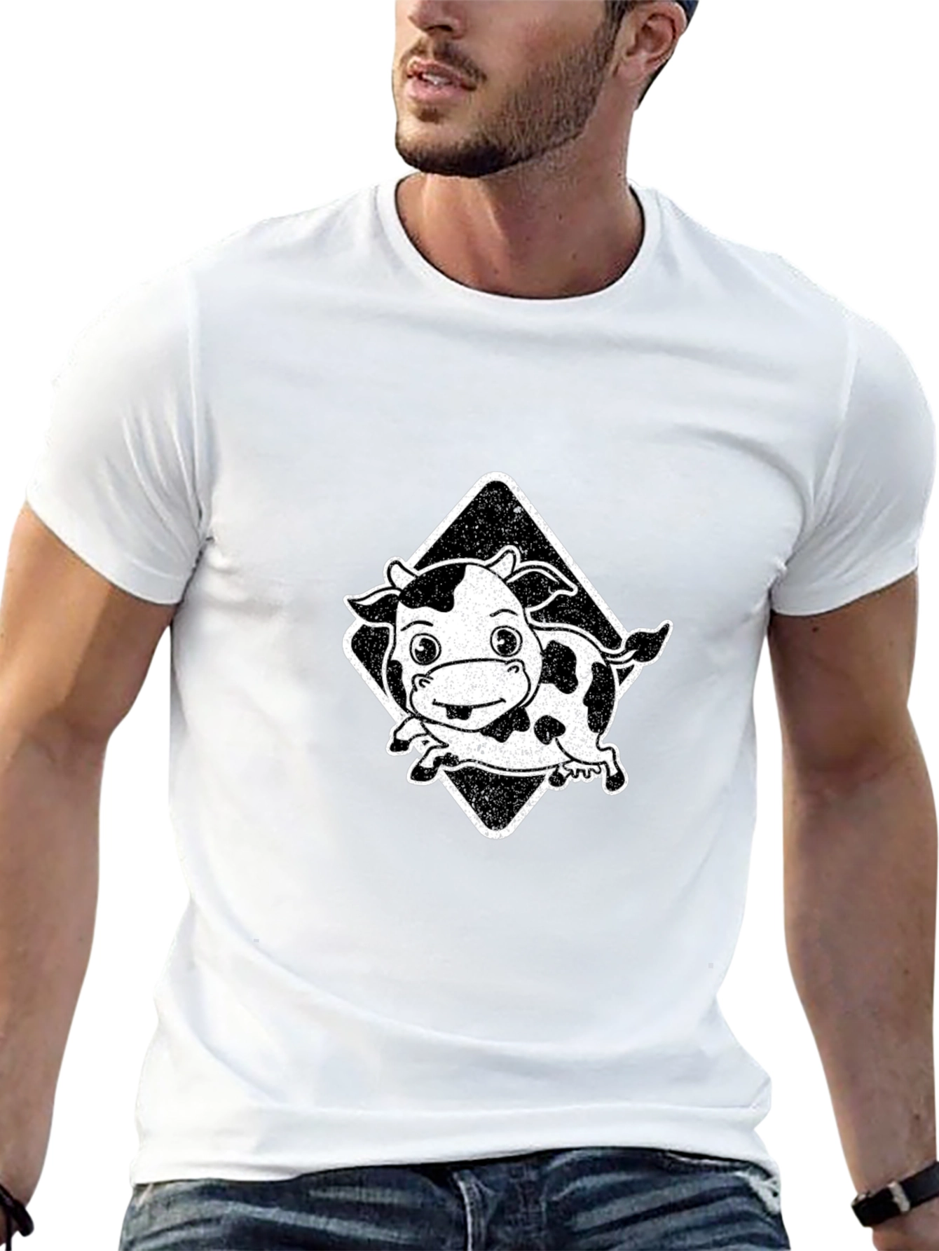 Cartoon Cow Graphic Tee - Black