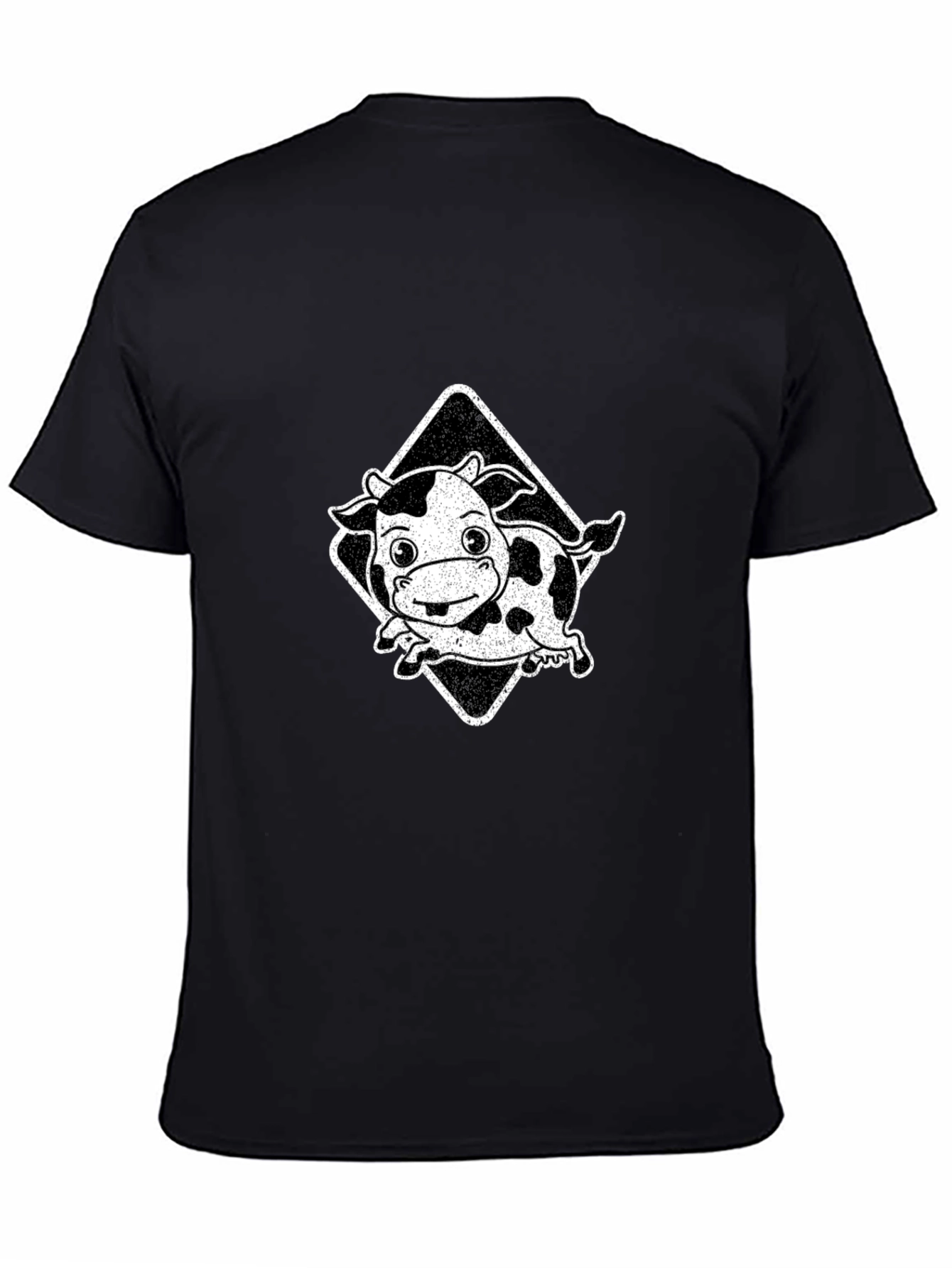 Cartoon Cow Graphic Tee - Black