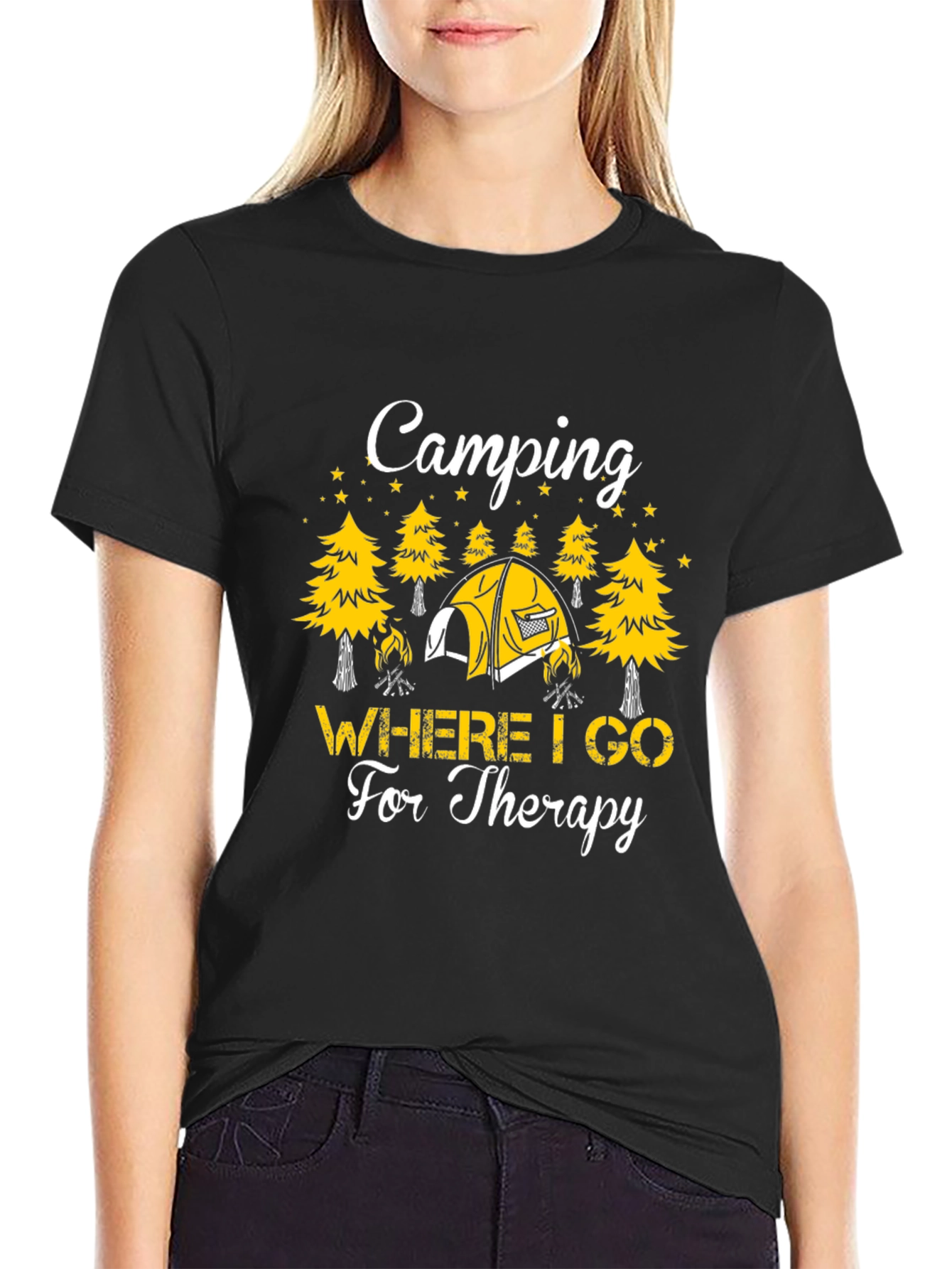 Camping Therapy T-Shirt - Unisex Black Tee