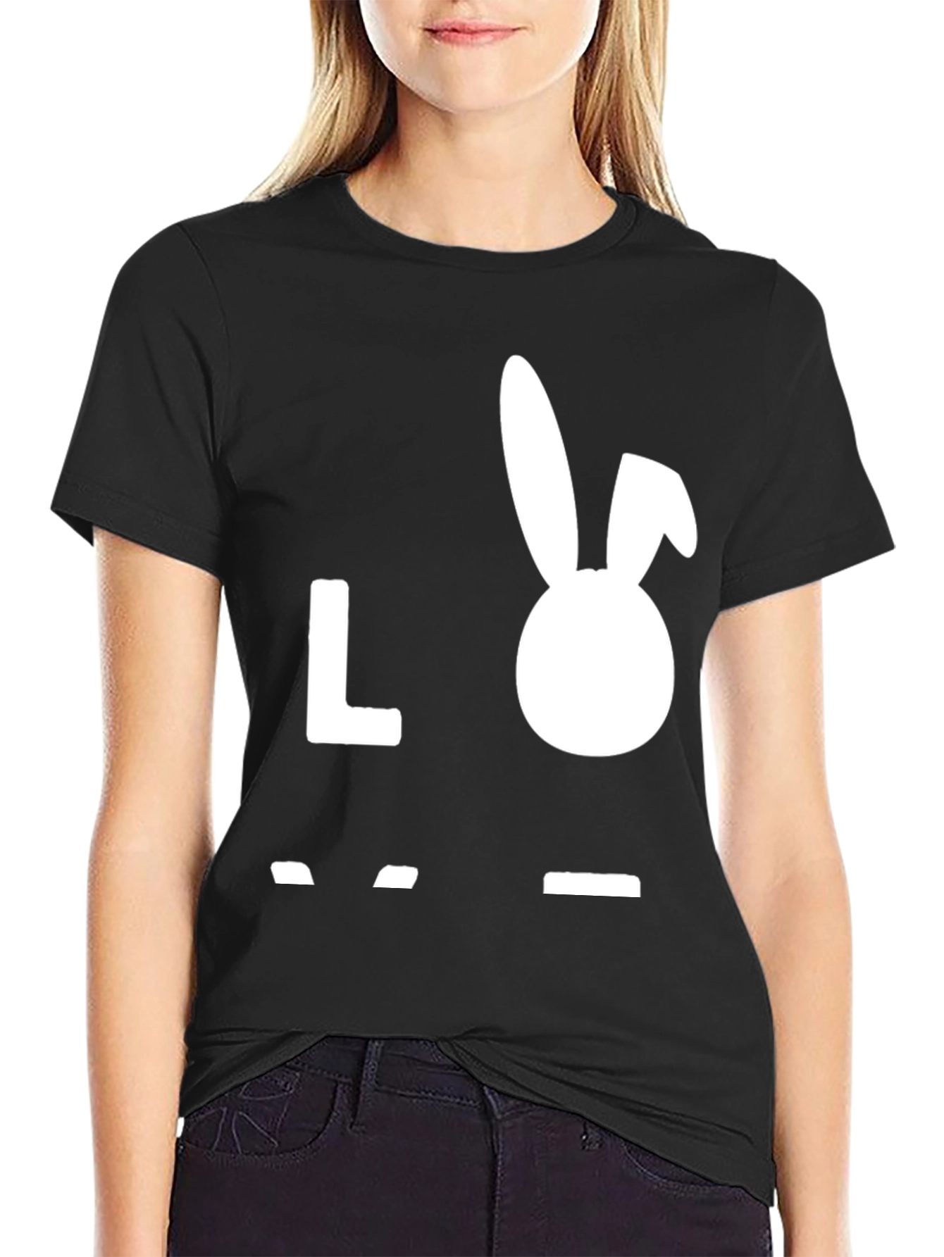Love Bunny Graphic Tee - Black Cotton T-Shirt