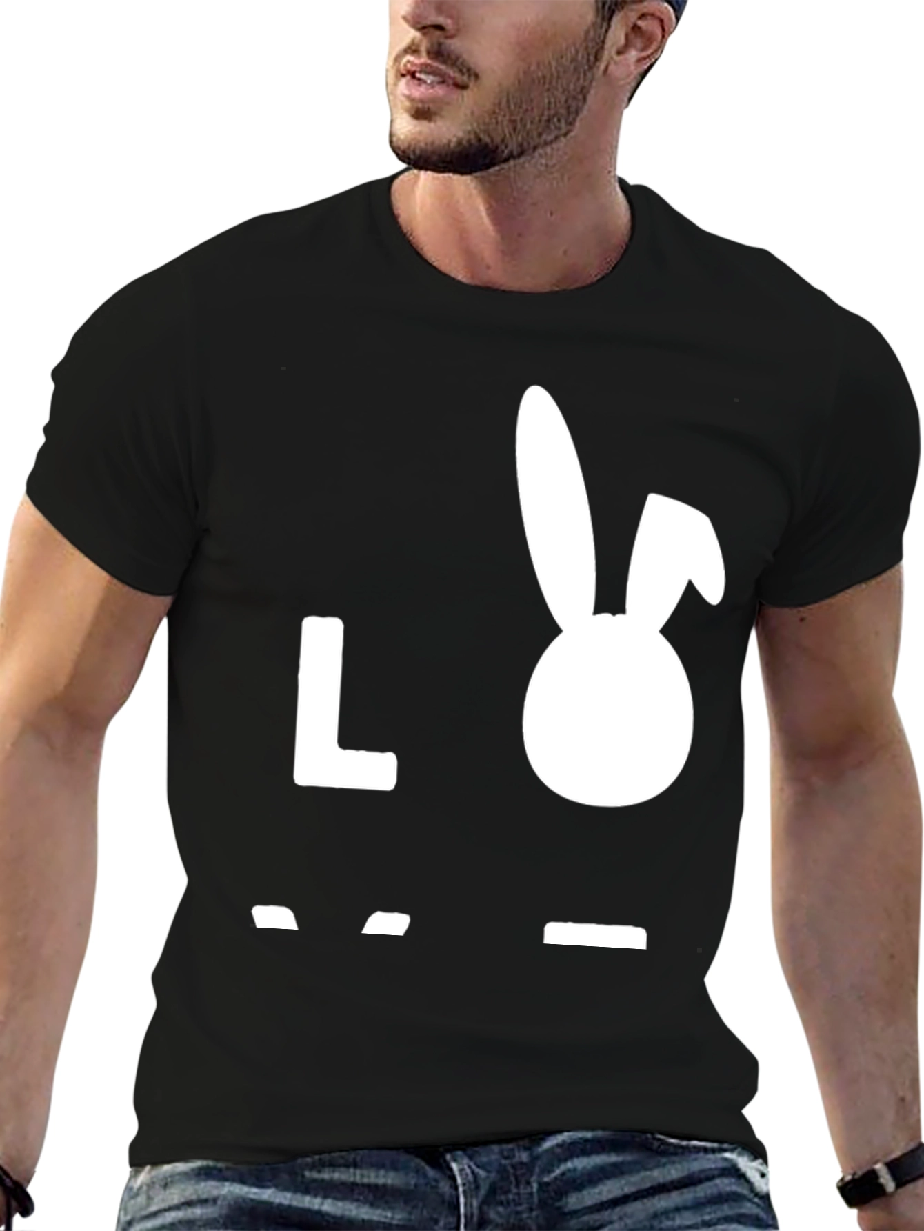 Love Bunny Graphic Tee - Black Cotton T-Shirt