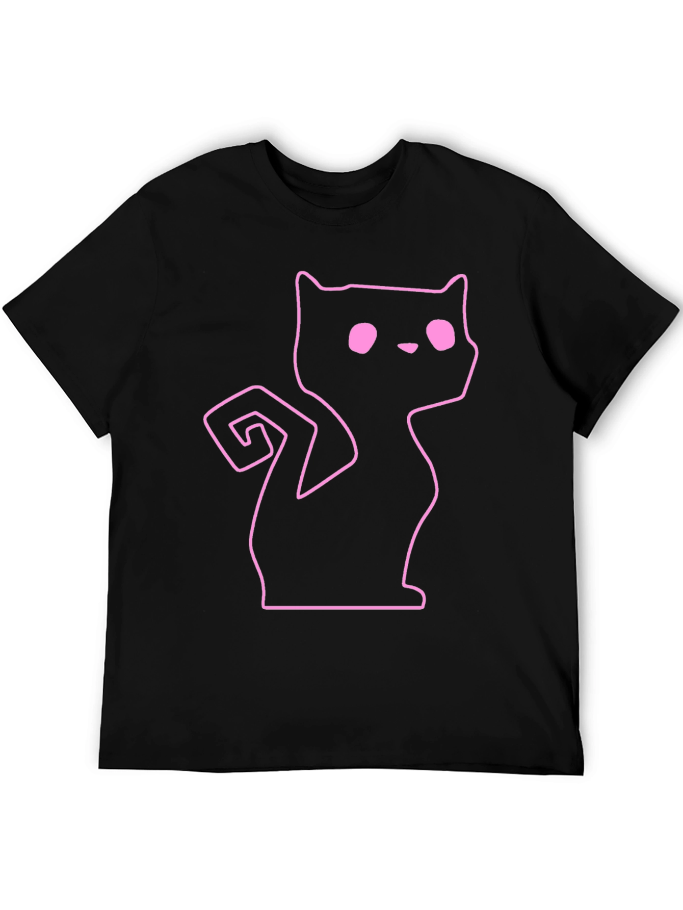 Pink Outline Cat Graphic Black T-Shirt