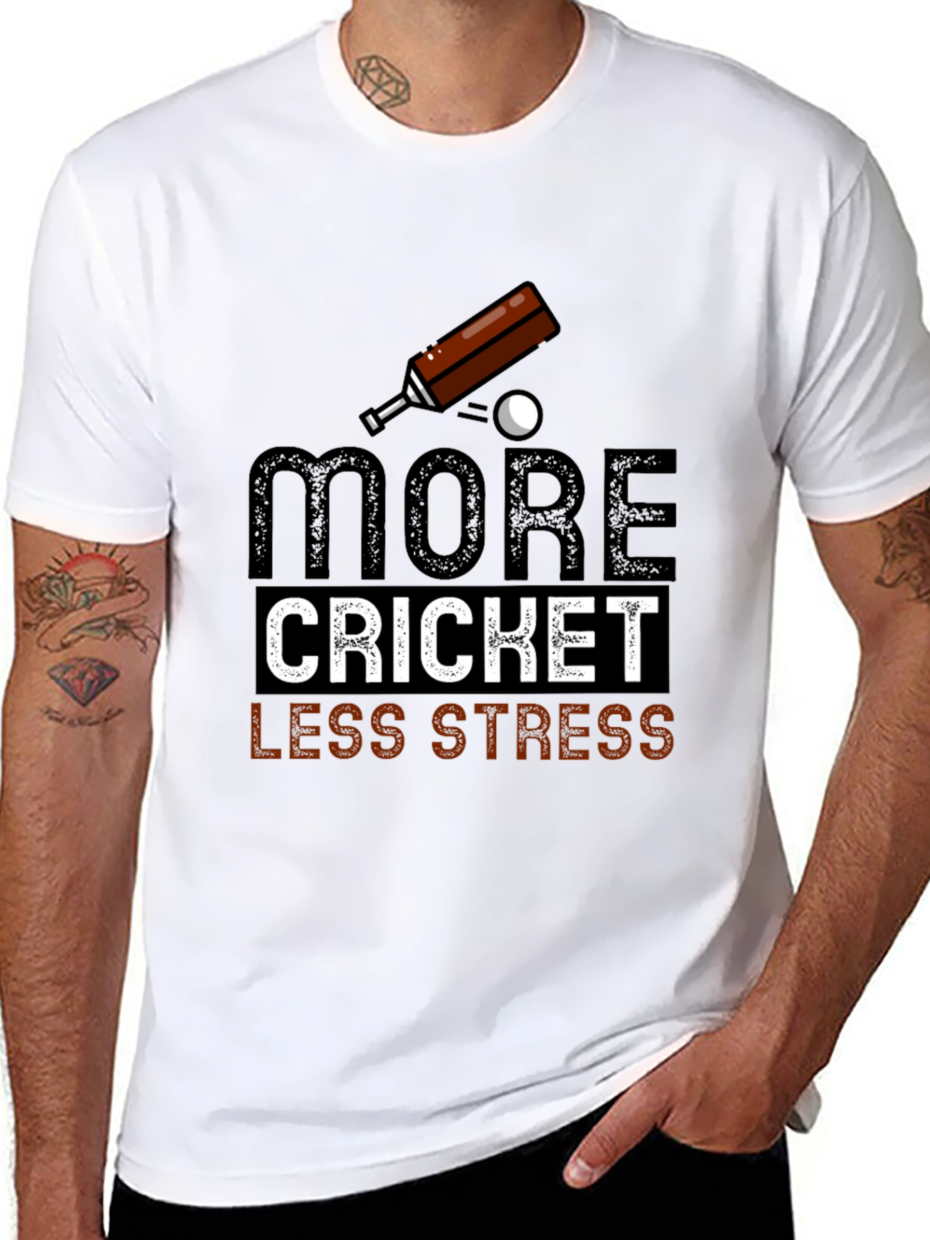More Cricket Less Stress Graphic Tee