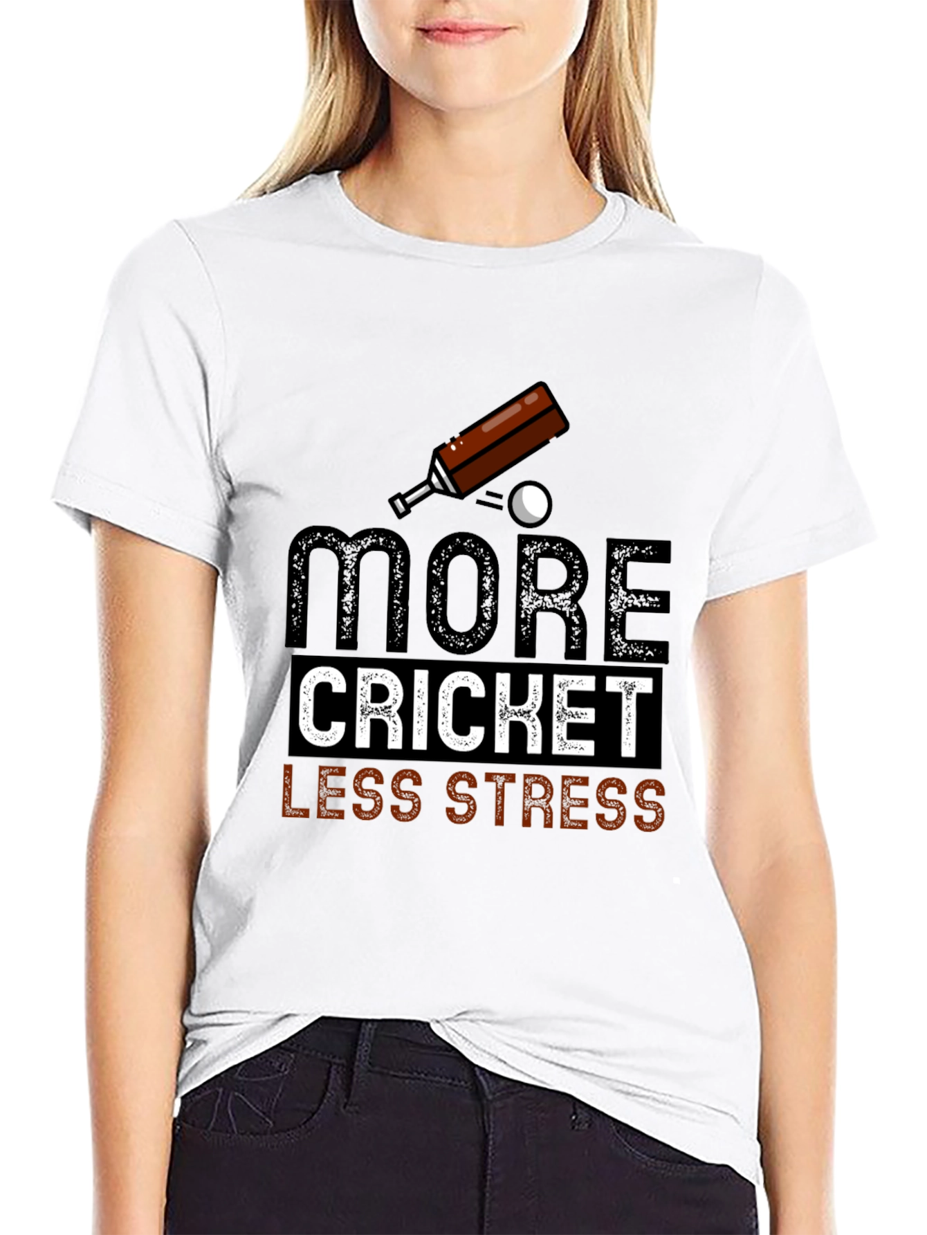 More Cricket Less Stress Graphic Tee