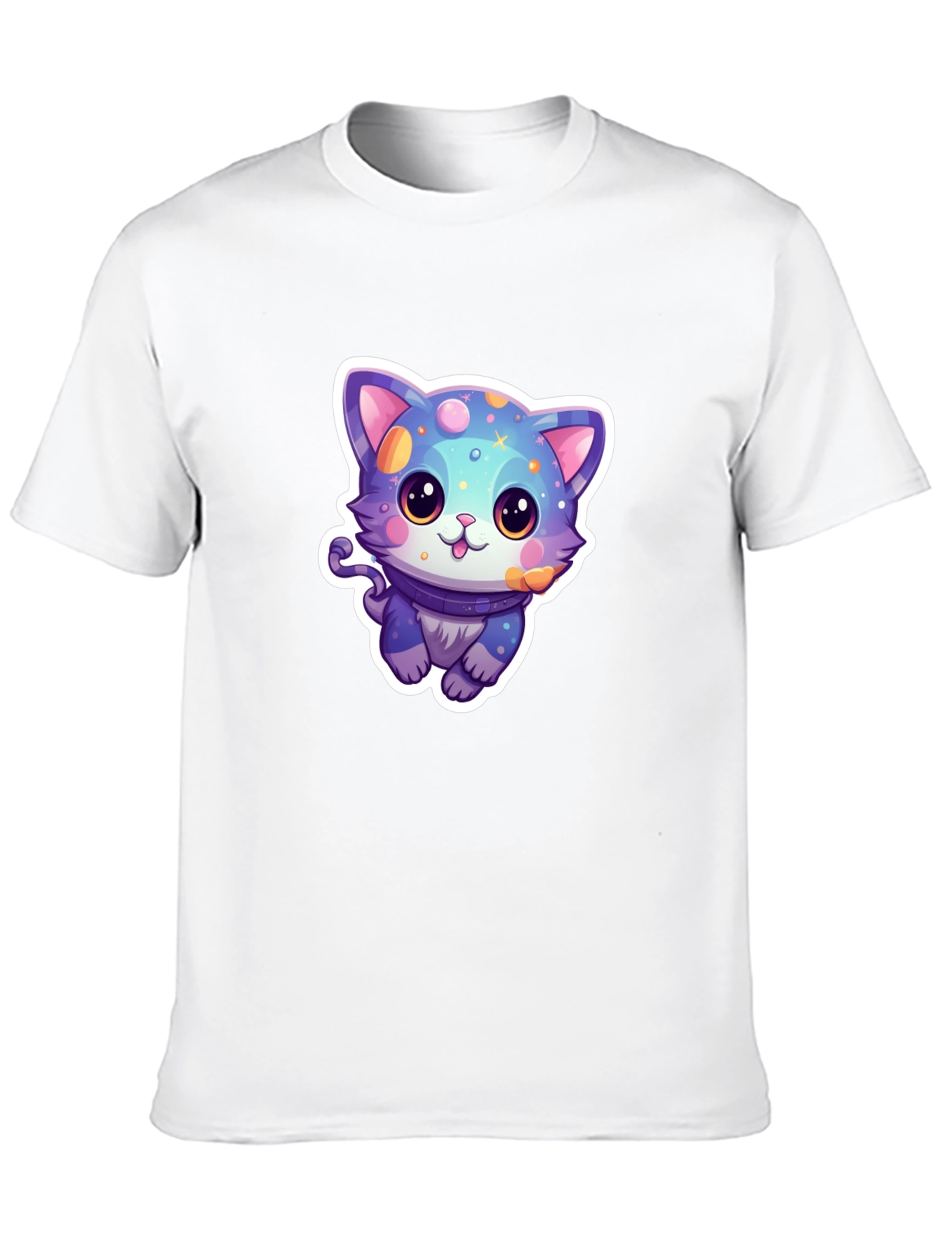 Cute Cartoon Cat Graphic Tee - Black