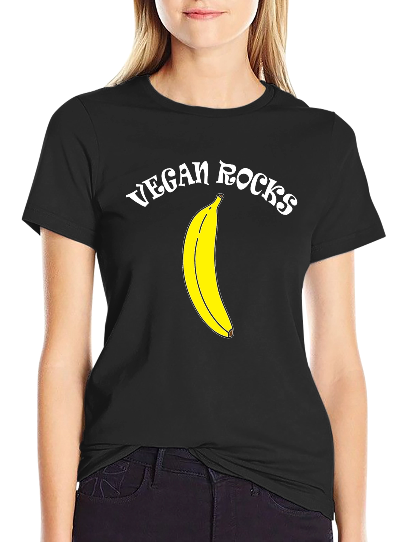 Vegan Rocks Banana Graphic Black T-Shirt