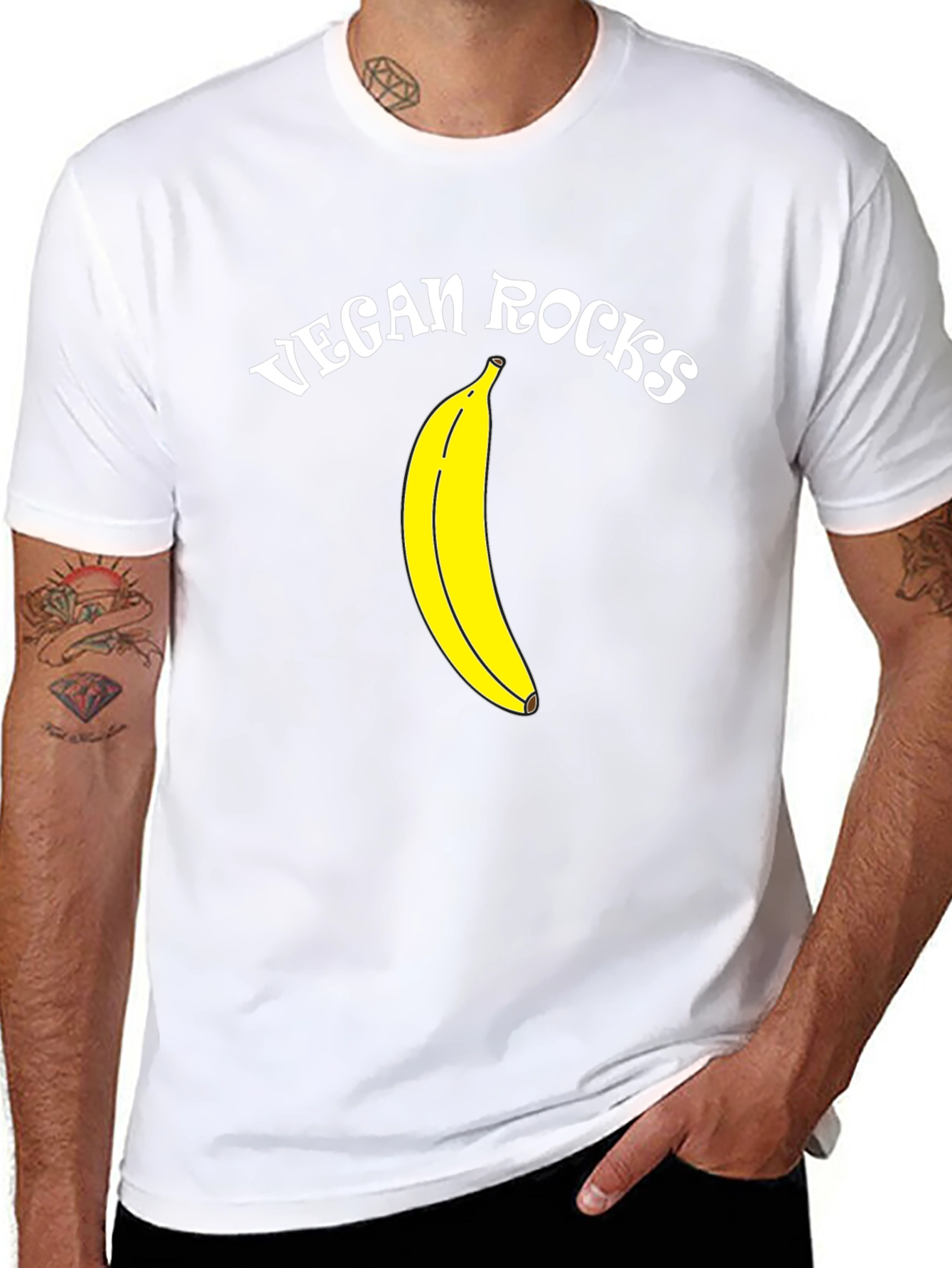 Vegan Rocks Banana Graphic Black T-Shirt
