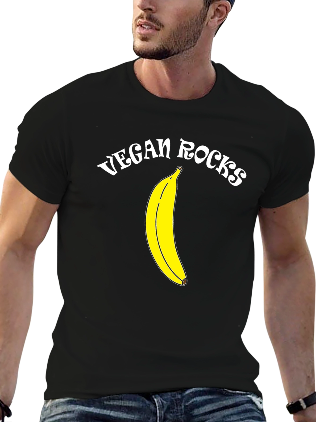 Vegan Rocks Banana Graphic Black T-Shirt