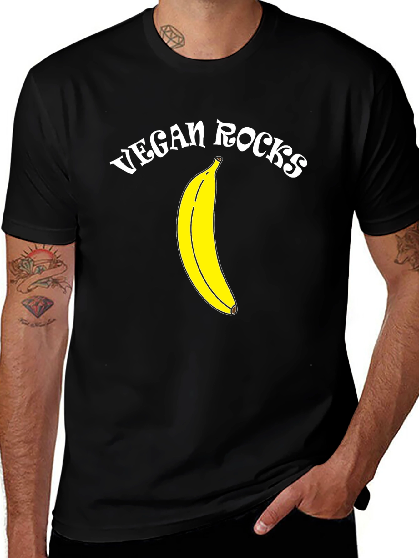 Vegan Rocks Banana Graphic Black T-Shirt