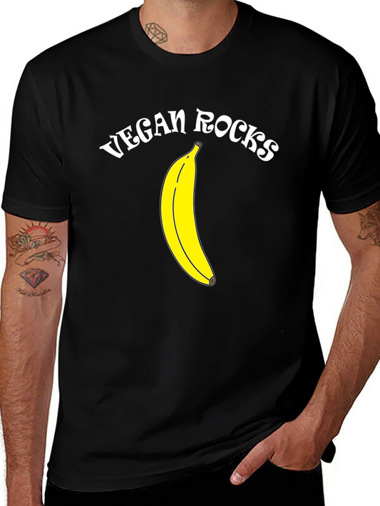 Vegan Rocks Banana Graphic Black T-Shirt
