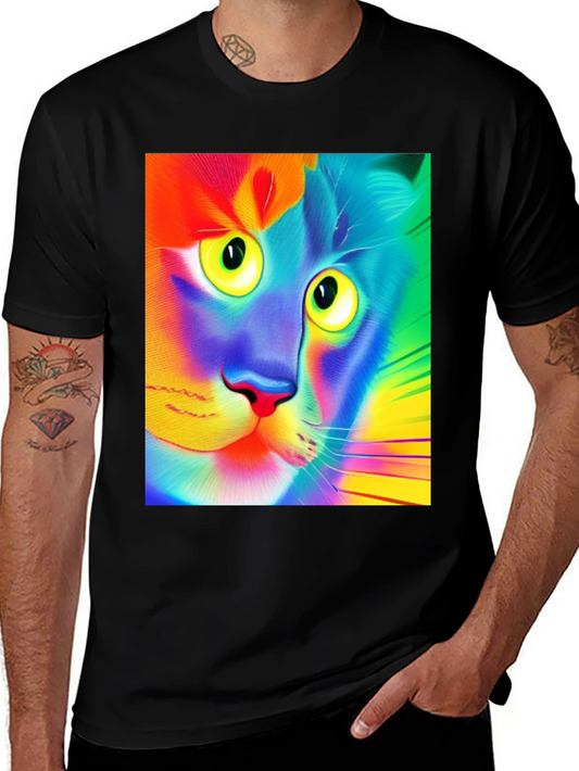 Vibrant Cat Graphic Tee - Unique Colorful Design