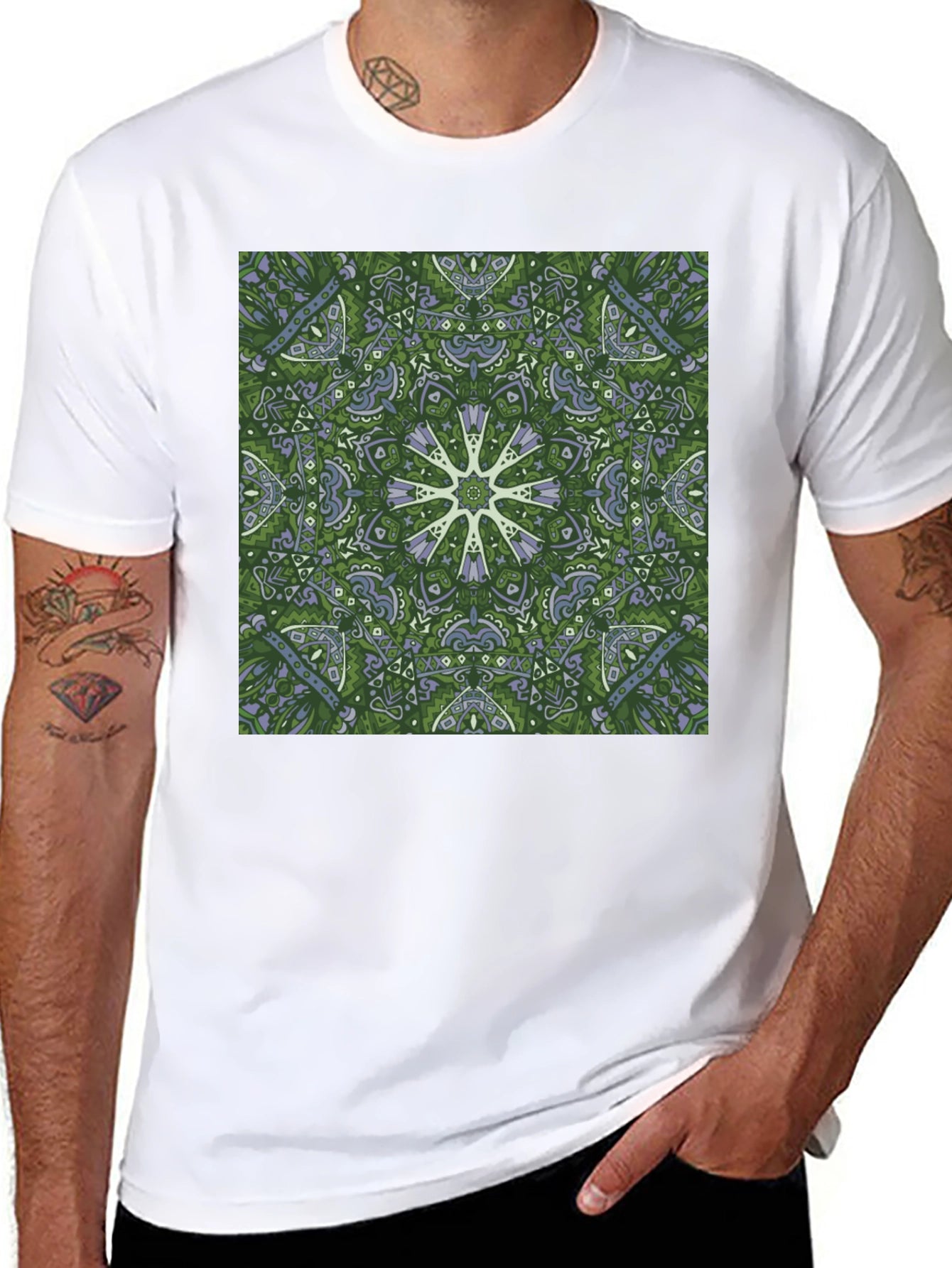Green Kaleidoscope Mandala T-Shirt - Unique Graphic Tee