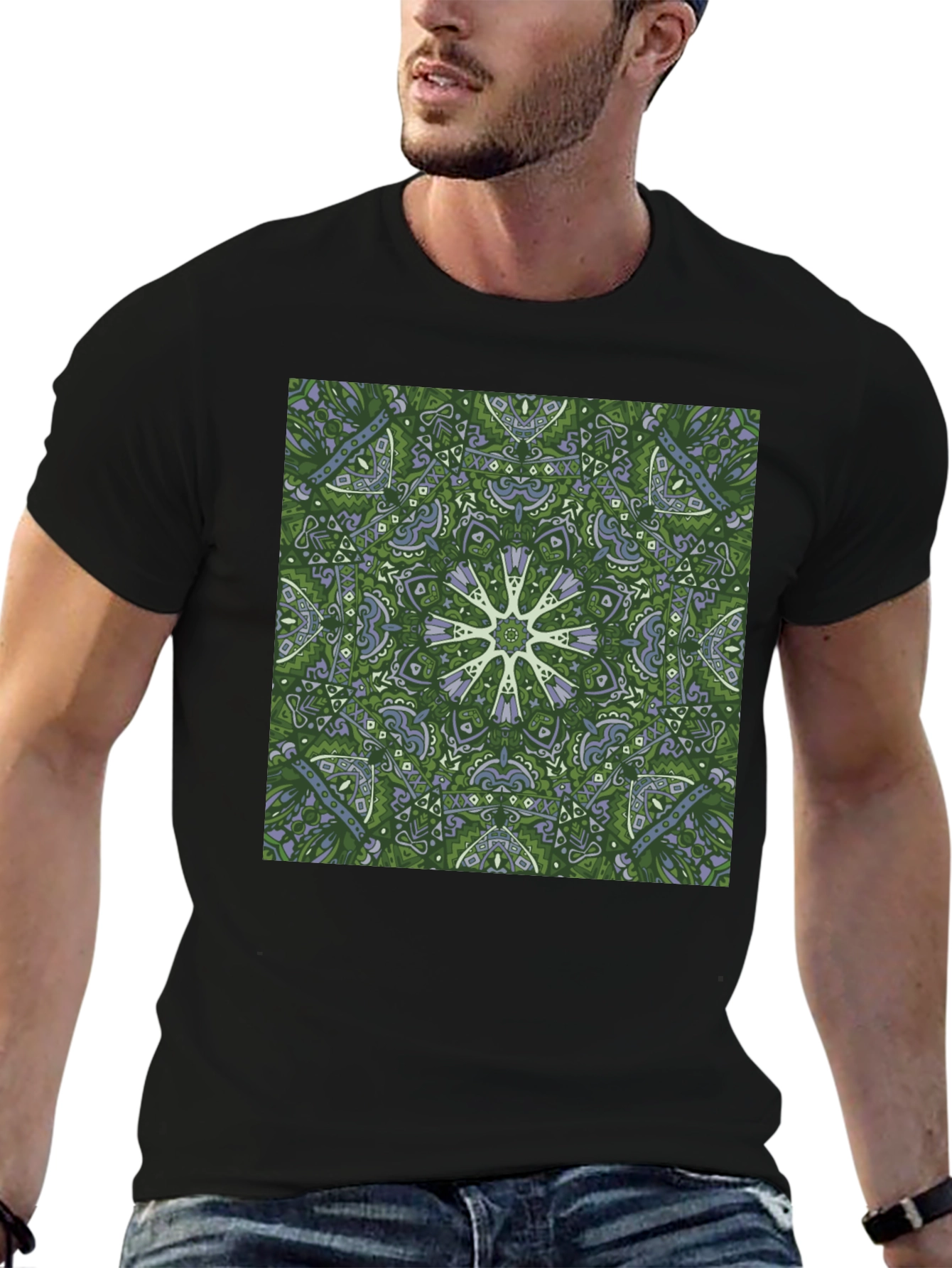 Green Kaleidoscope Mandala T-Shirt - Unique Graphic Tee