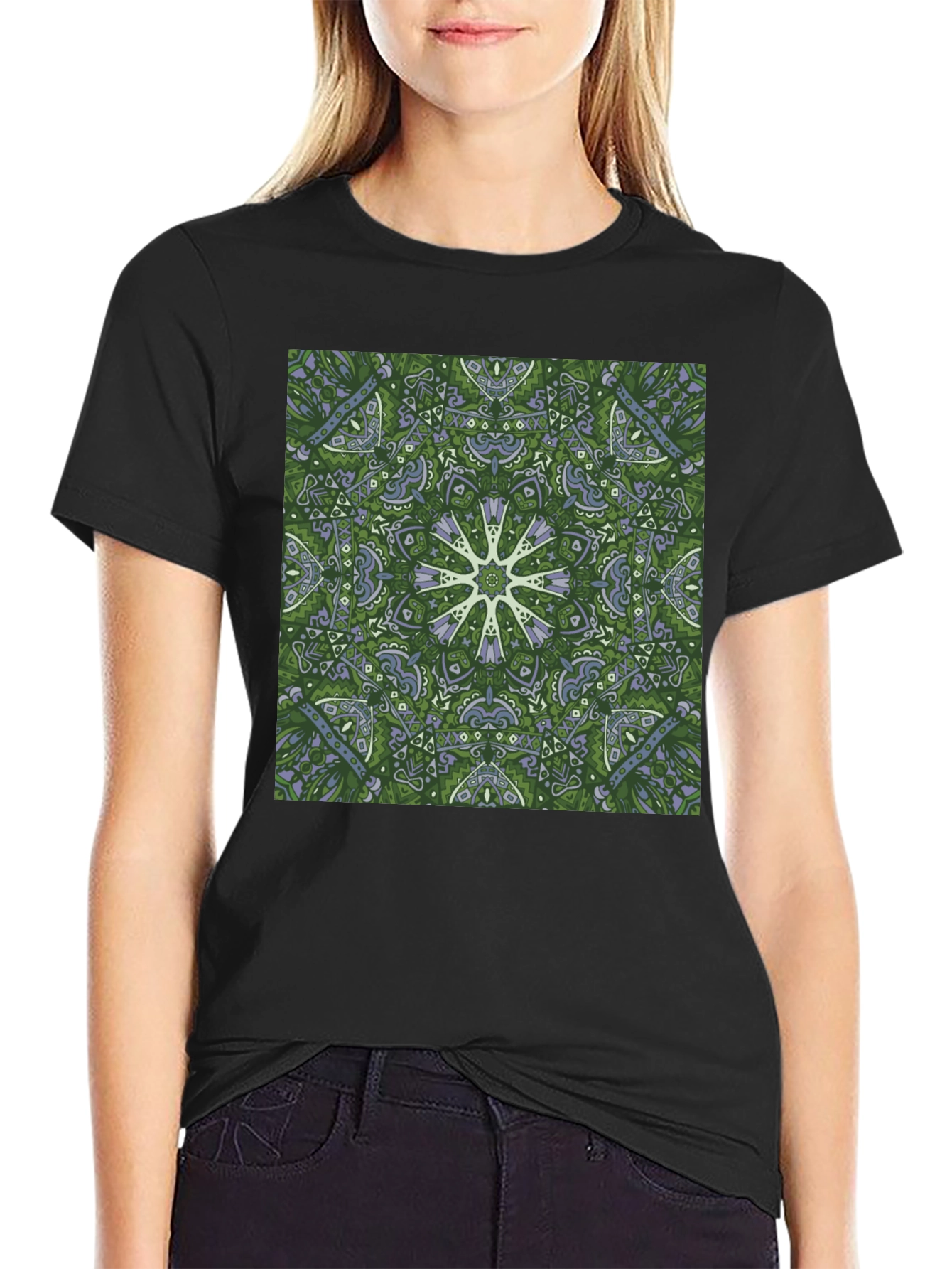 Green Kaleidoscope Mandala T-Shirt - Unique Graphic Tee