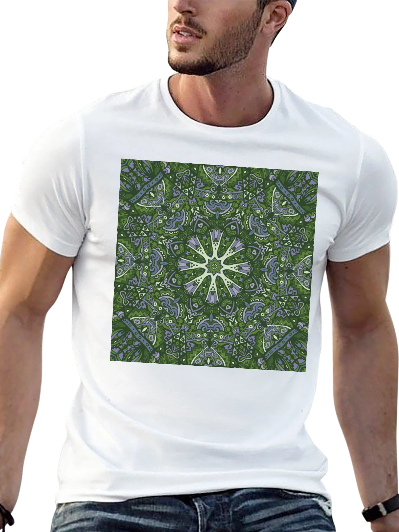 Green Kaleidoscope Mandala T-Shirt - Unique Graphic Tee