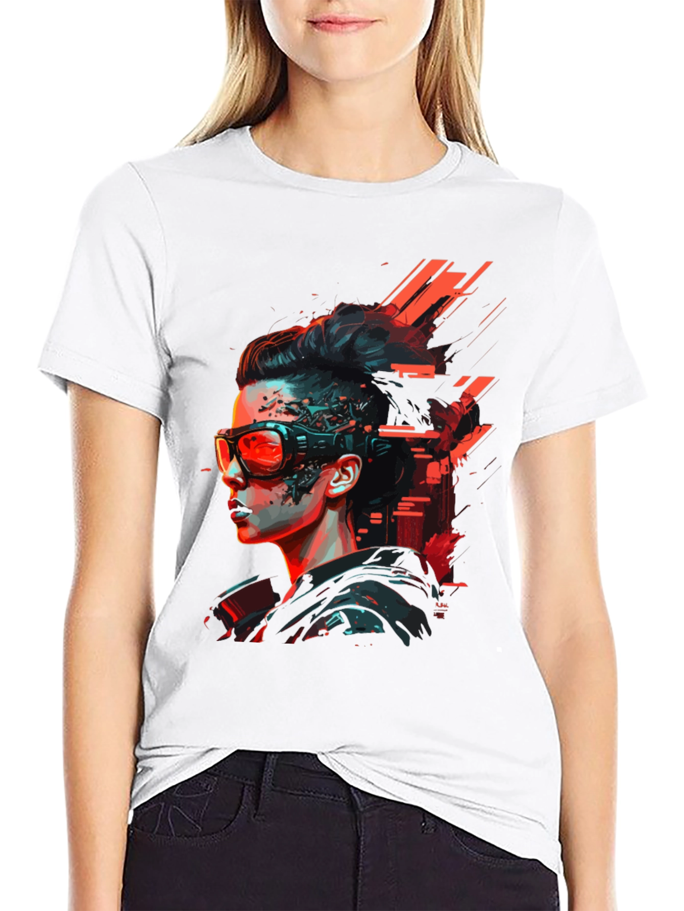 Cyberpunk Woman Graphic Tee - Futuristic Style