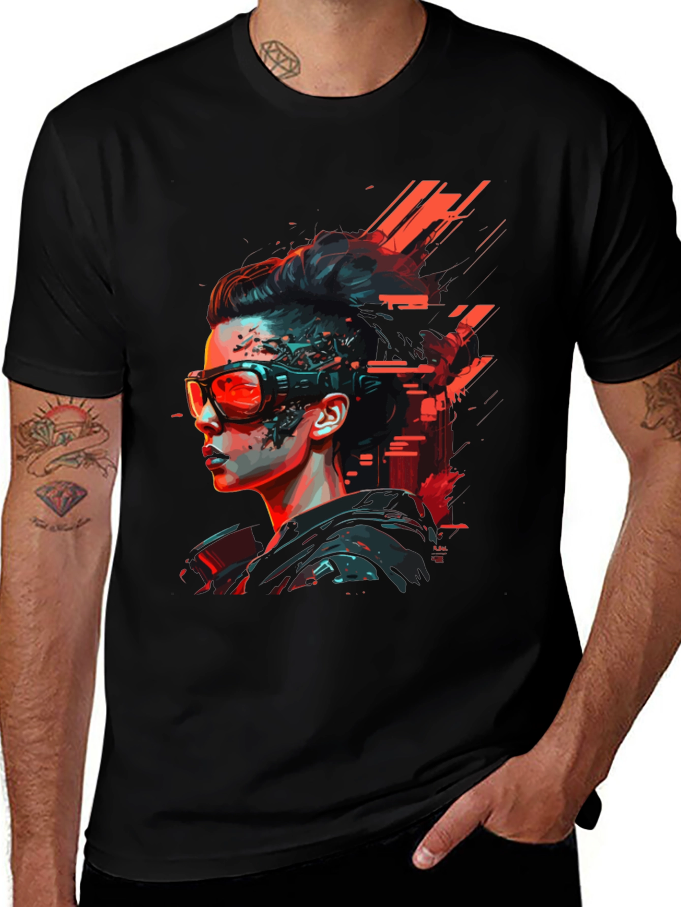 Cyberpunk Woman Graphic Tee - Futuristic Style