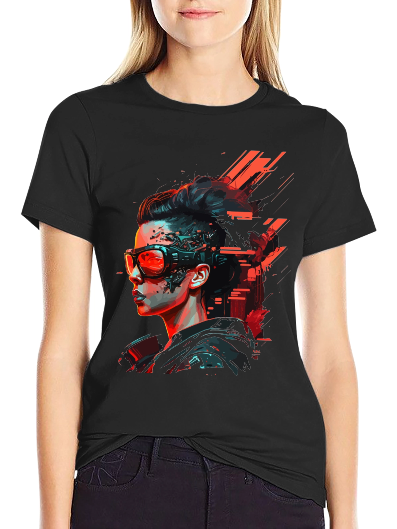 Cyberpunk Woman Graphic Tee - Futuristic Style