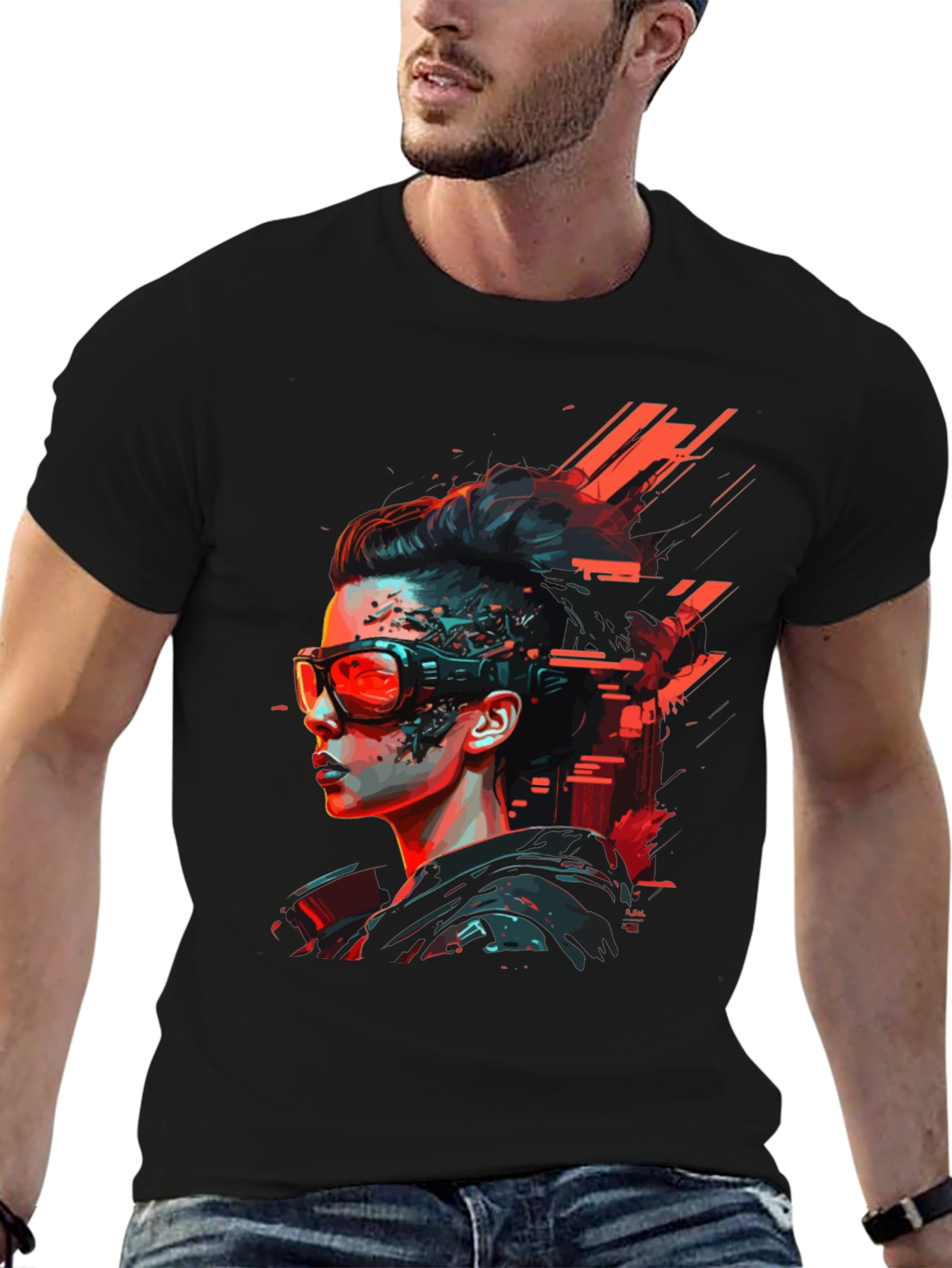 Cyberpunk Woman Graphic Tee - Futuristic Style