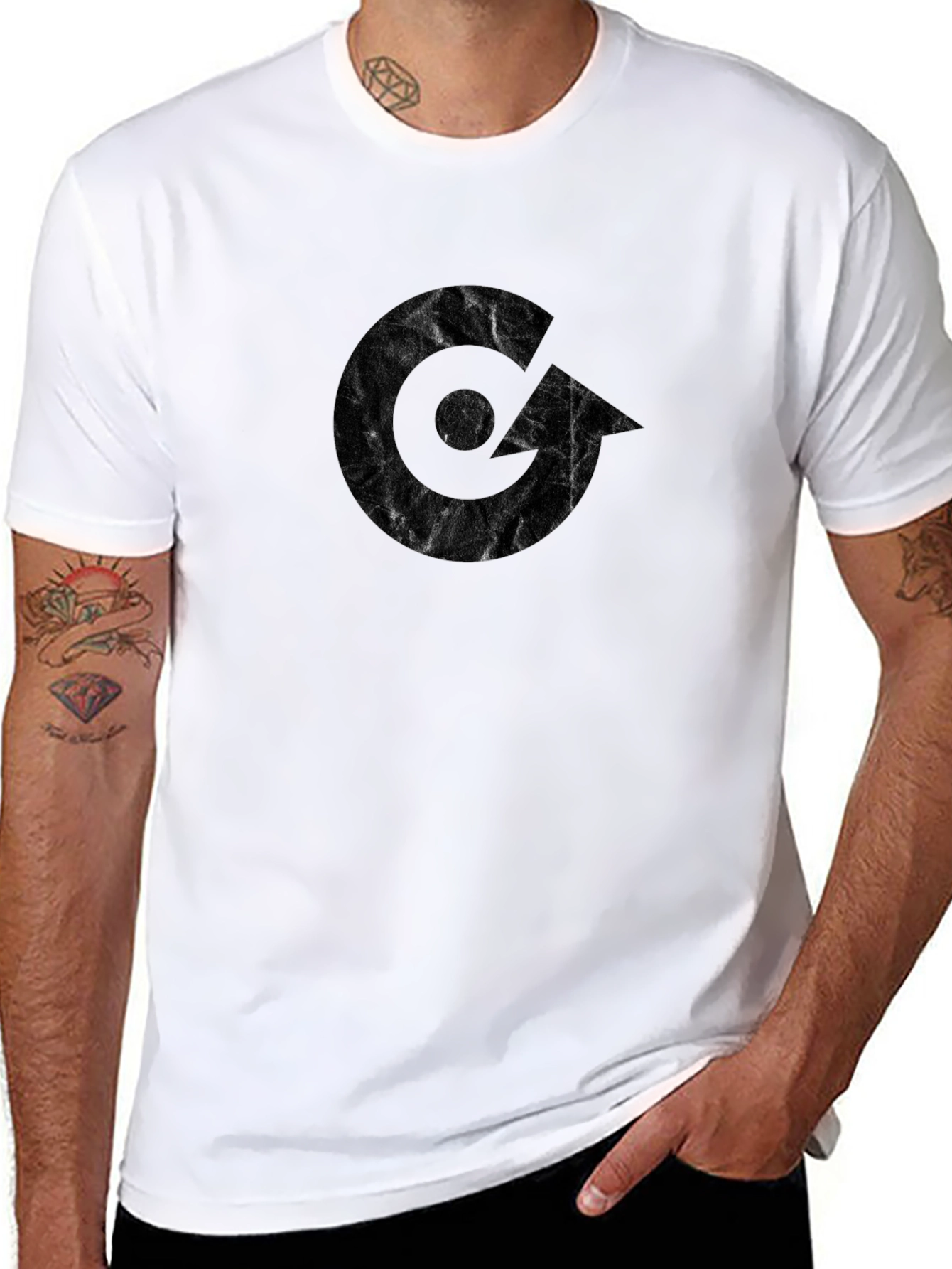Mens Black Graphic Tee - Modern Letter Design