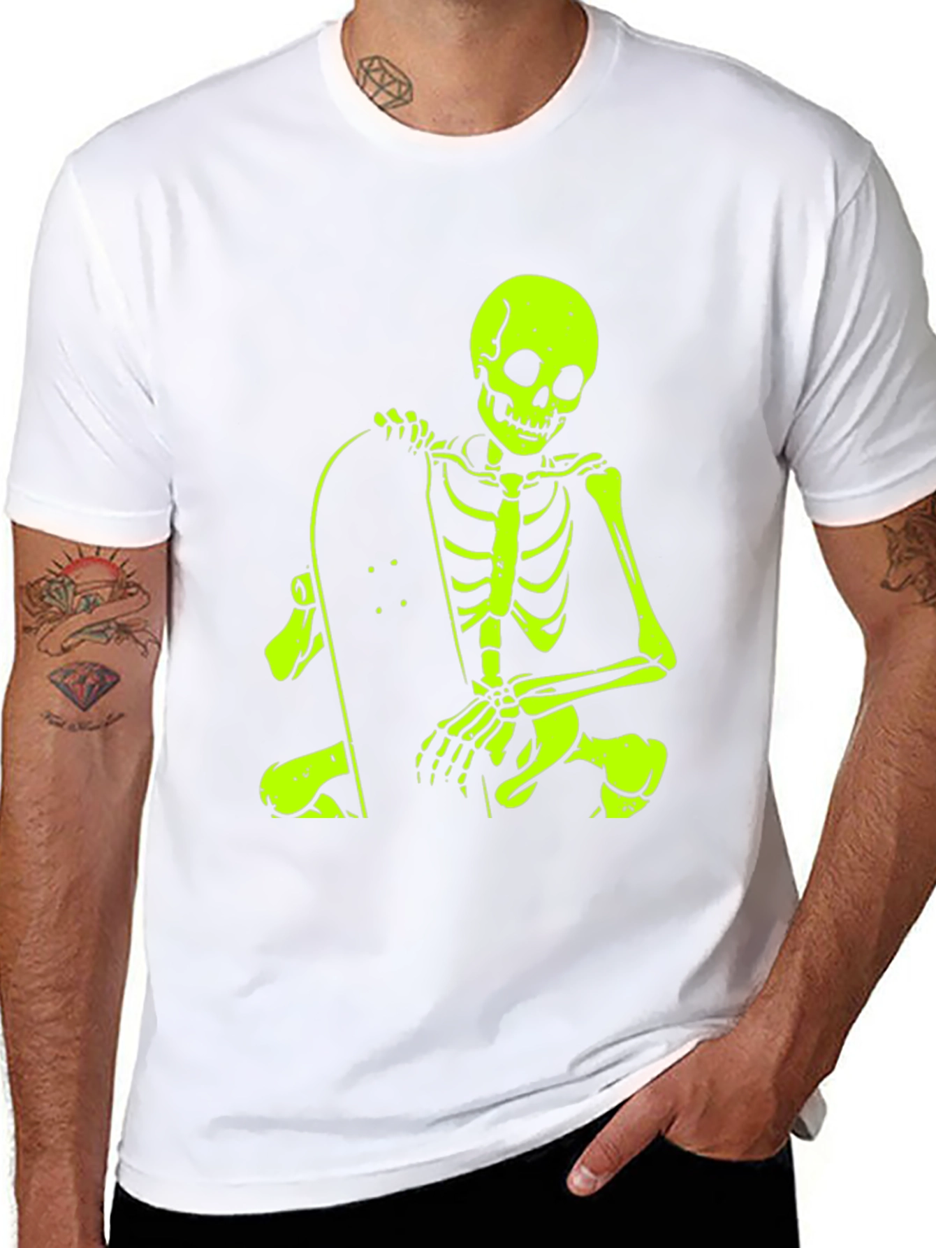 Skeleton Skateboarder Graphic Tee - Black