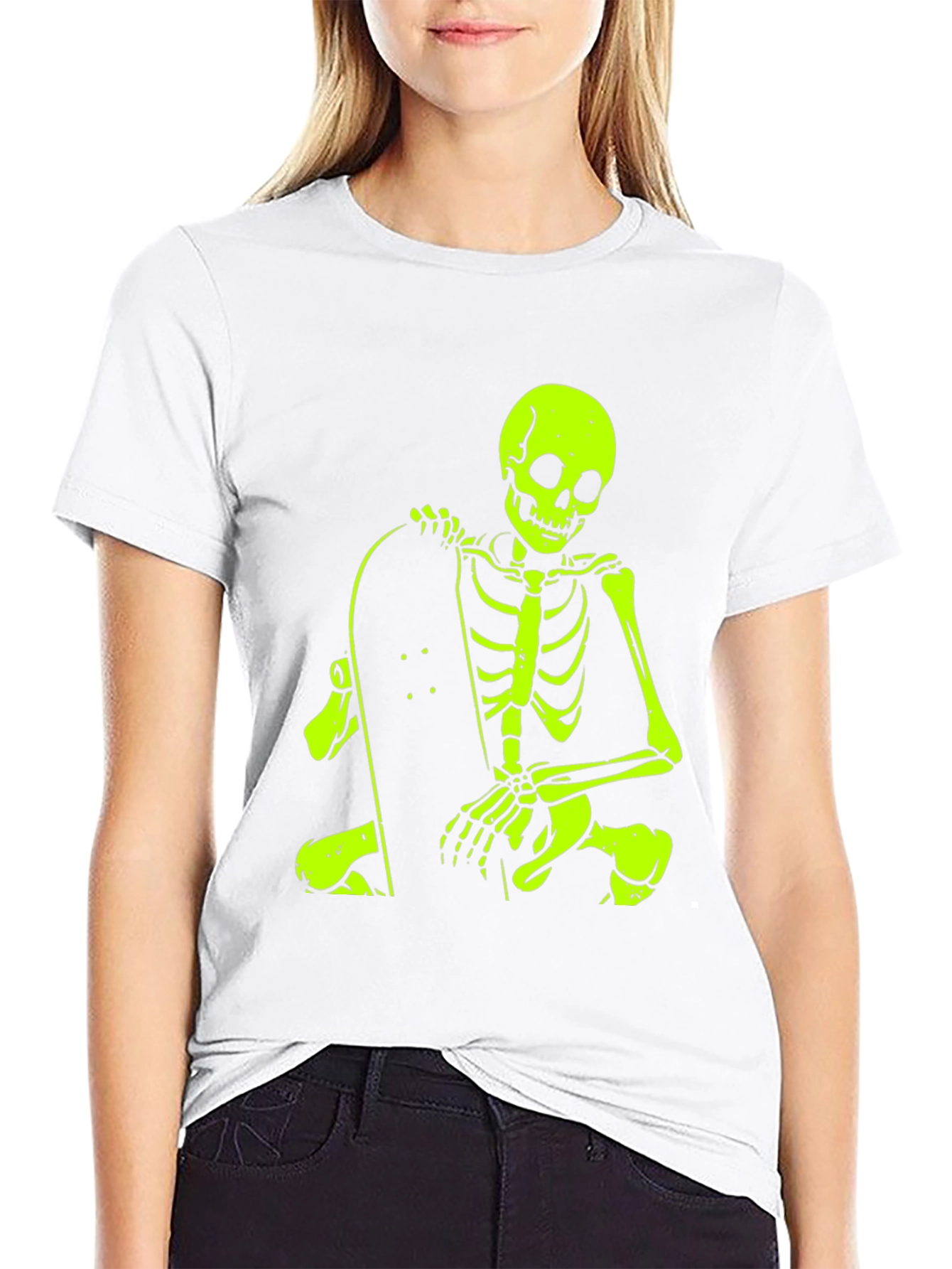 Skeleton Skateboarder Graphic Tee - Black