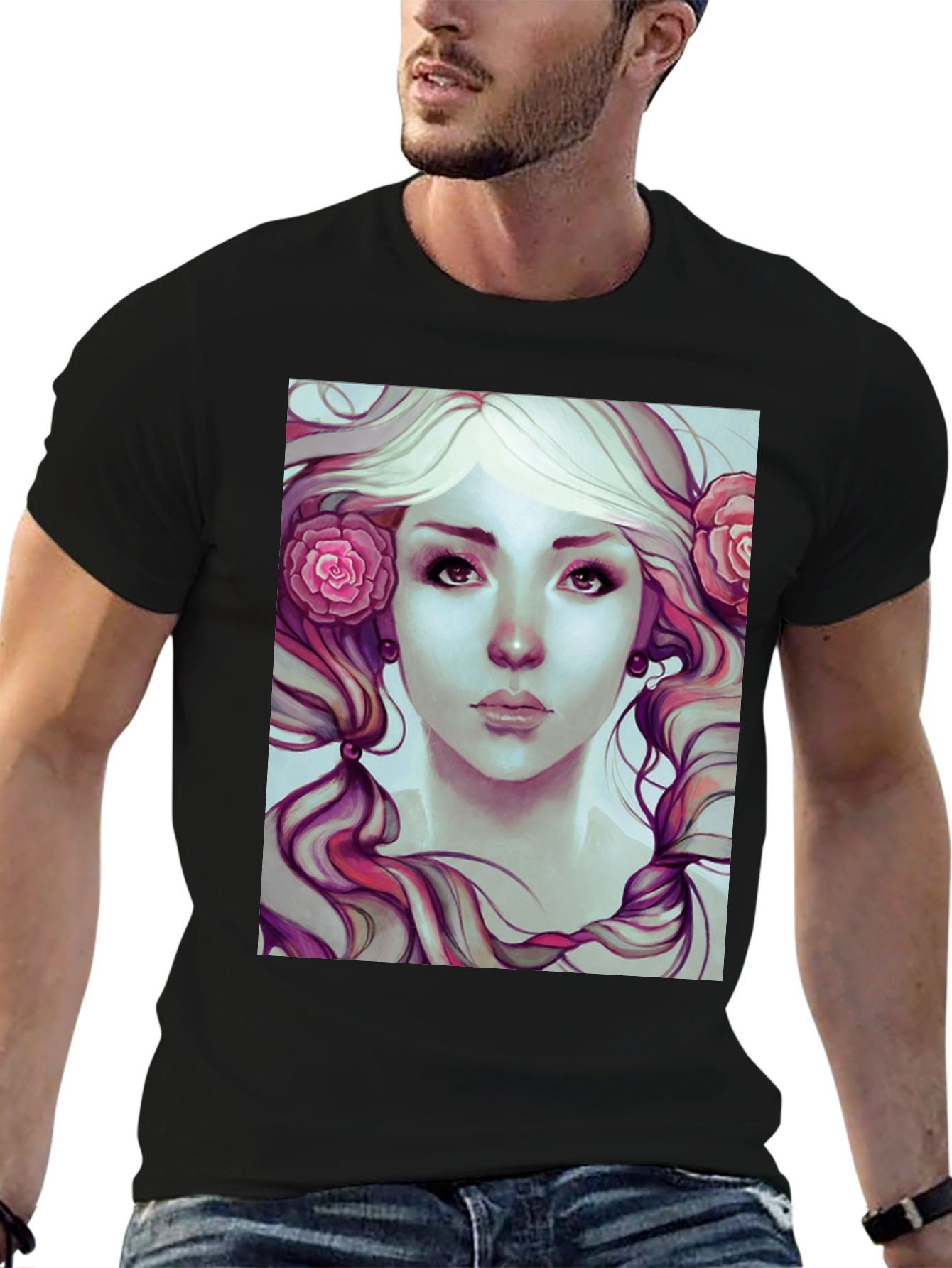 Floral Beauty Graphic Tee - Soft Black Cotton