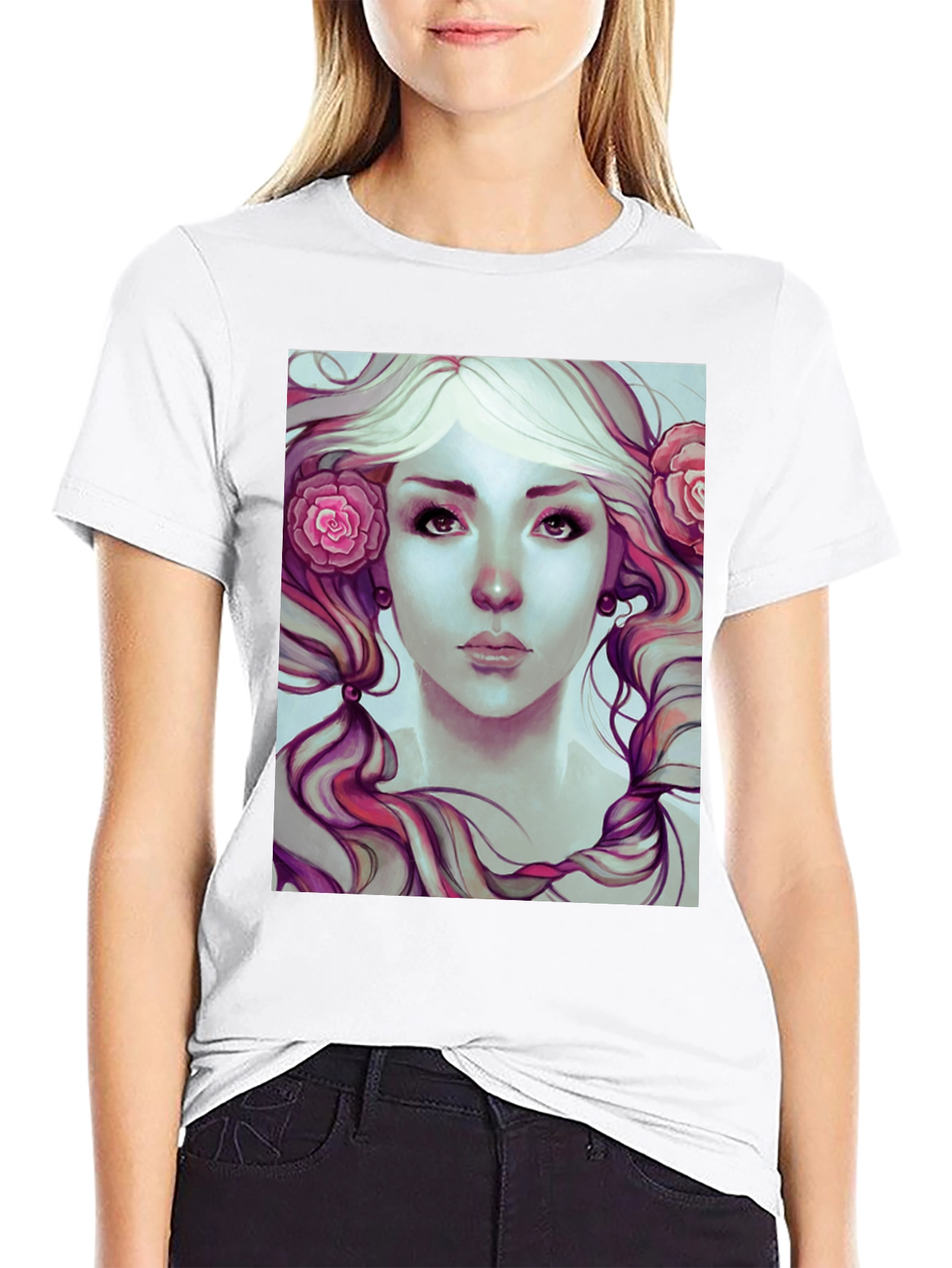 Floral Beauty Graphic Tee - Soft Black Cotton