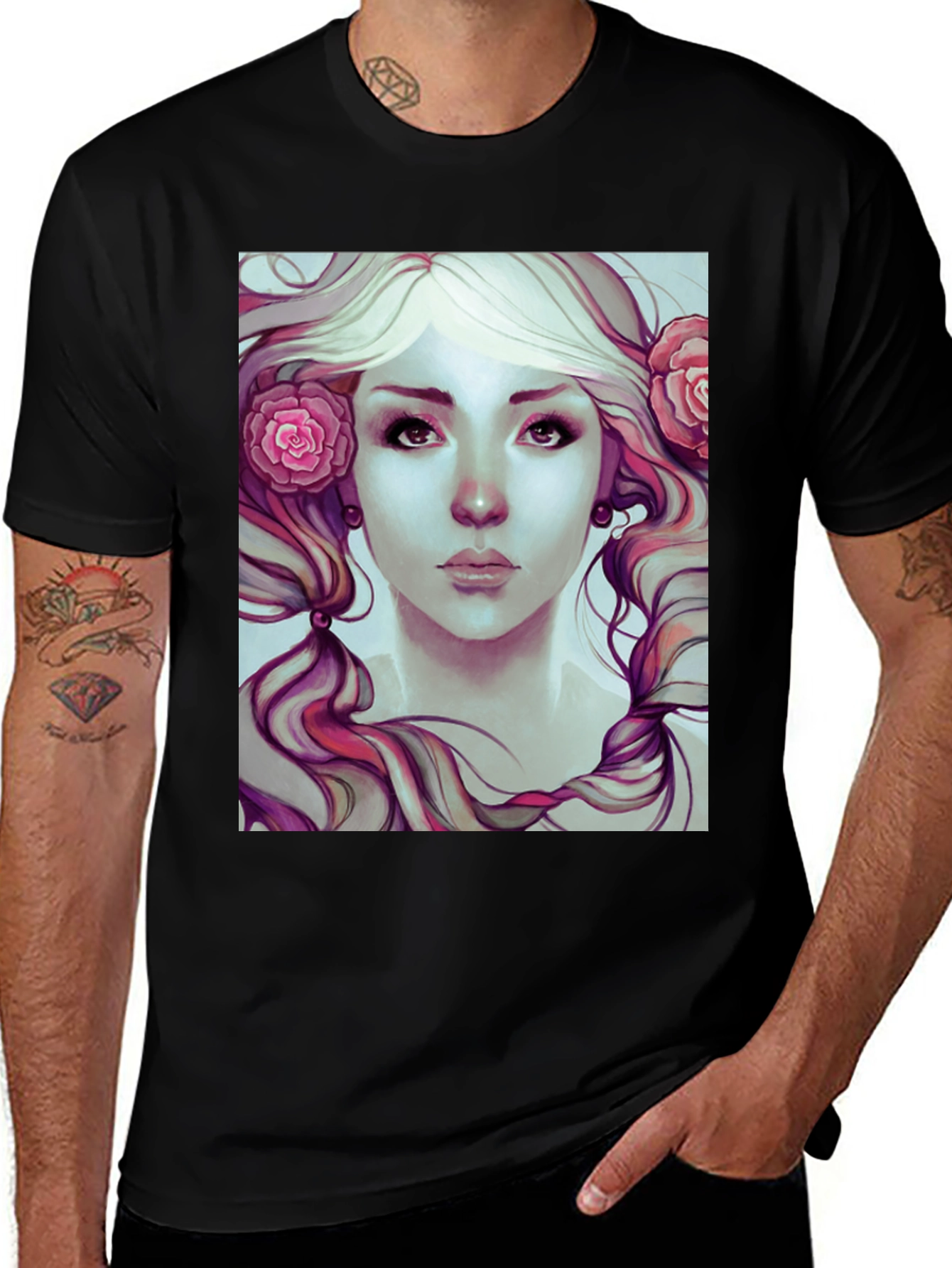 Floral Beauty Graphic Tee - Soft Black Cotton