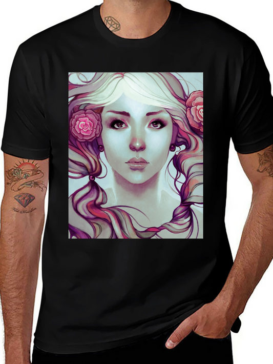 Floral Beauty Graphic Tee - Soft Black Cotton