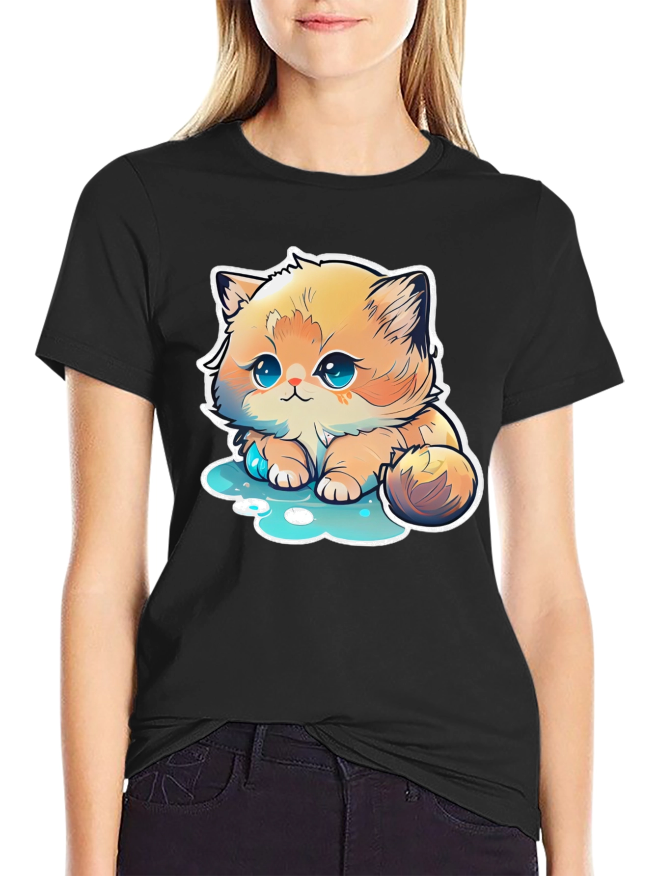 Cute Kitten Cartoon Graphic T-Shirt