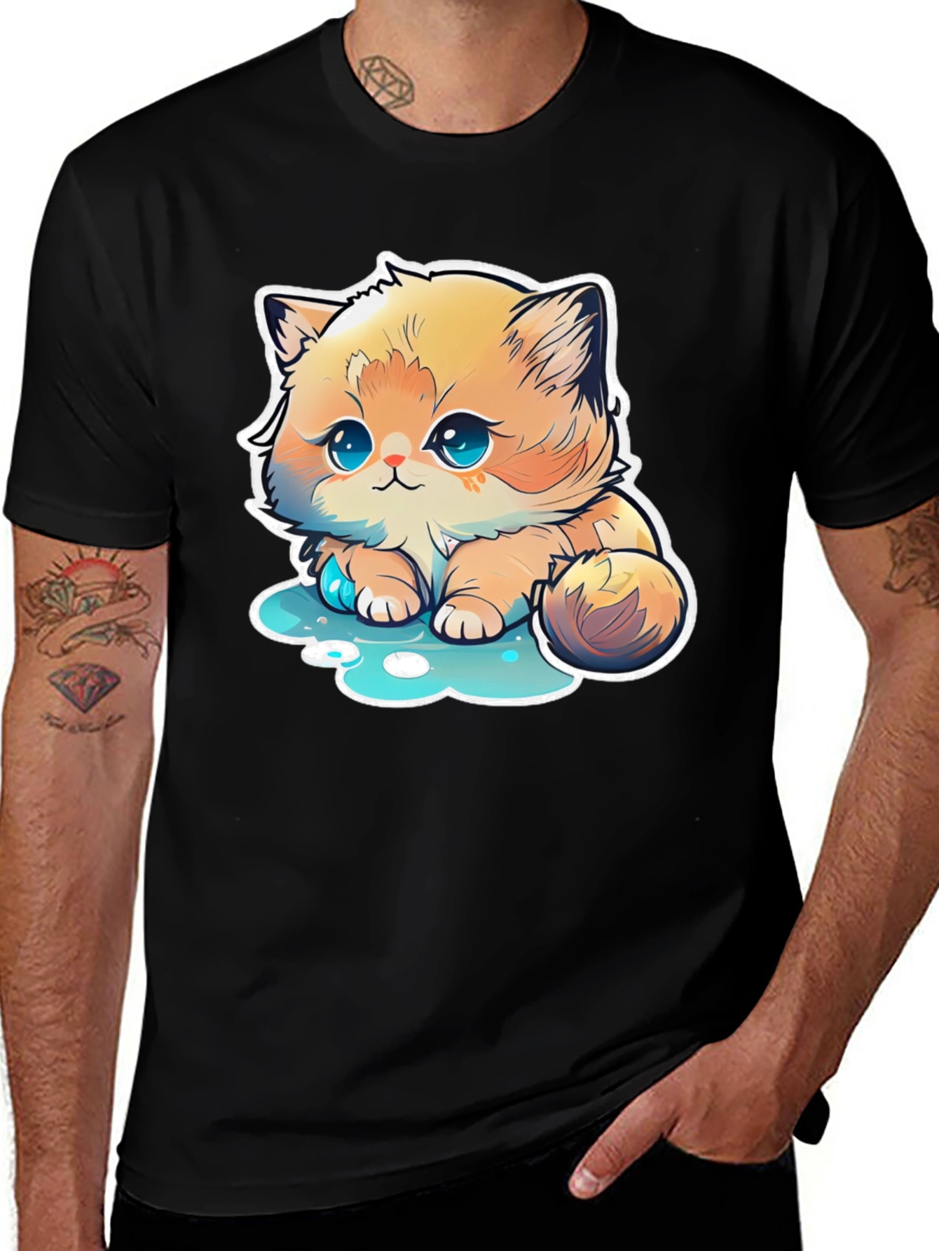 Cute Kitten Cartoon Graphic T-Shirt