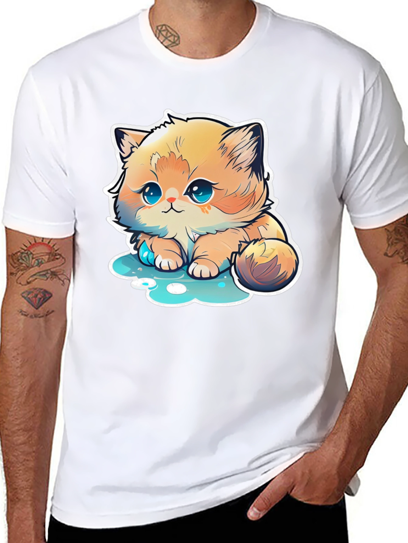 Cute Kitten Cartoon Graphic T-Shirt